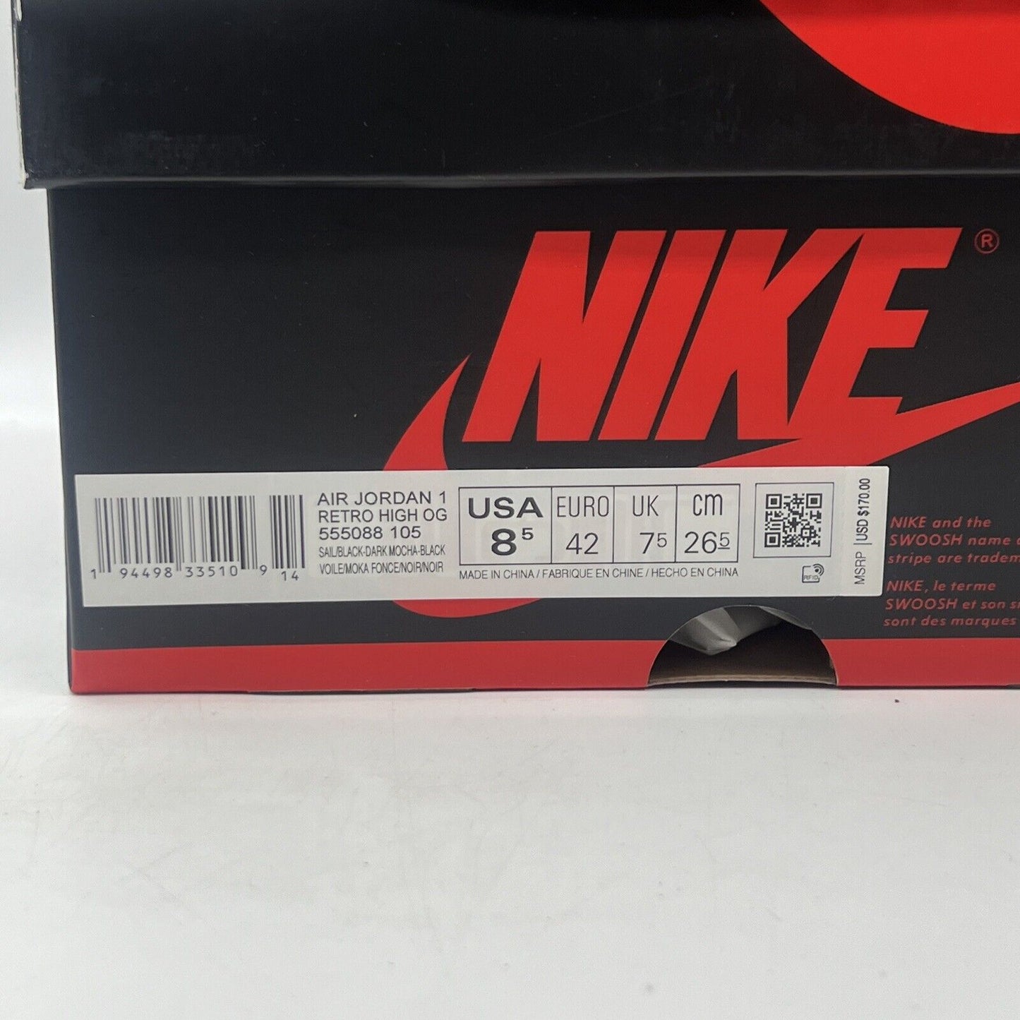 Size 8.5 - Jordan 1 Retro OG High Dark Mocha Brand New Og All Black White DS