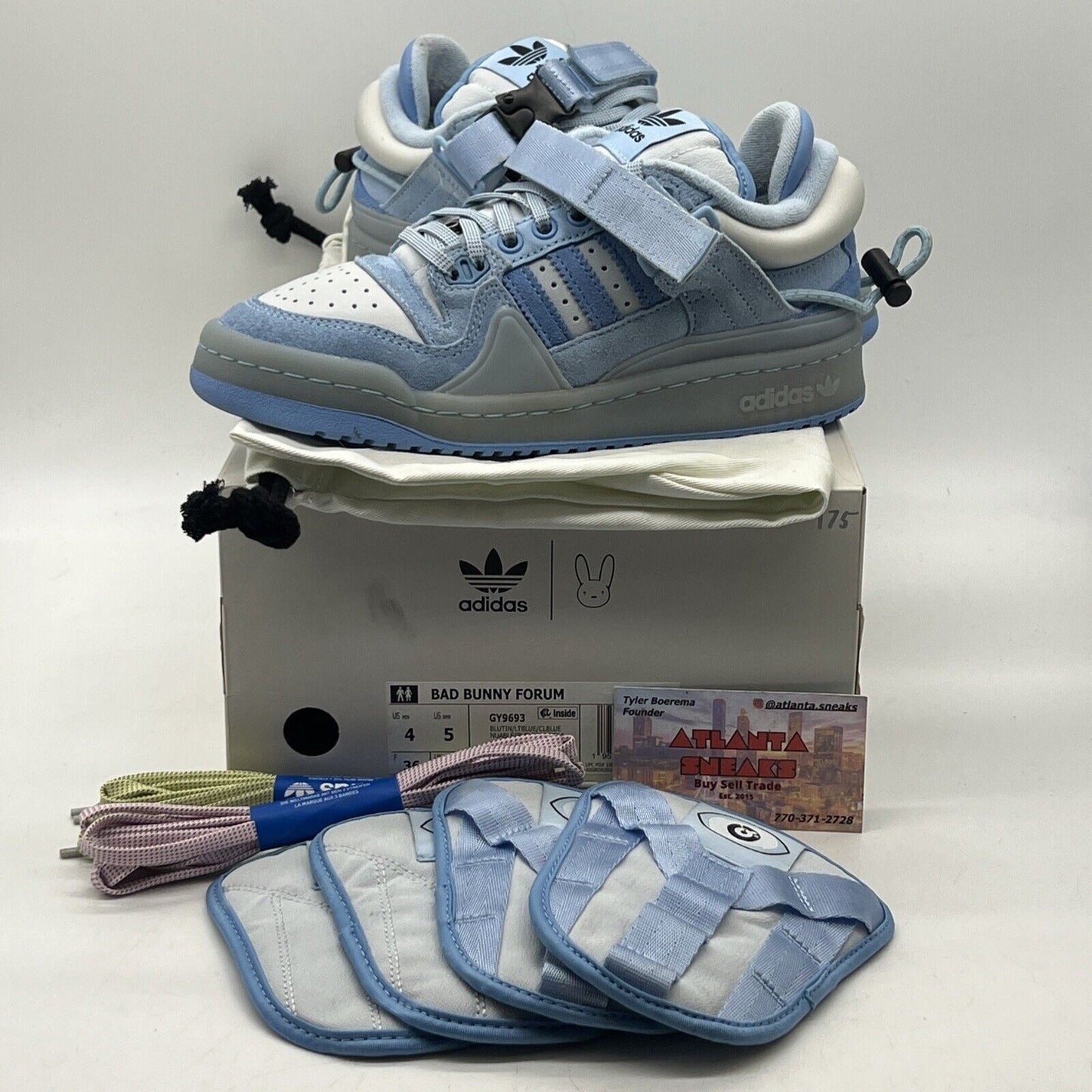 Size 4 - adidas Bad Bunny x Forum Buckle Low Blue Tint White Leather (GY9693)