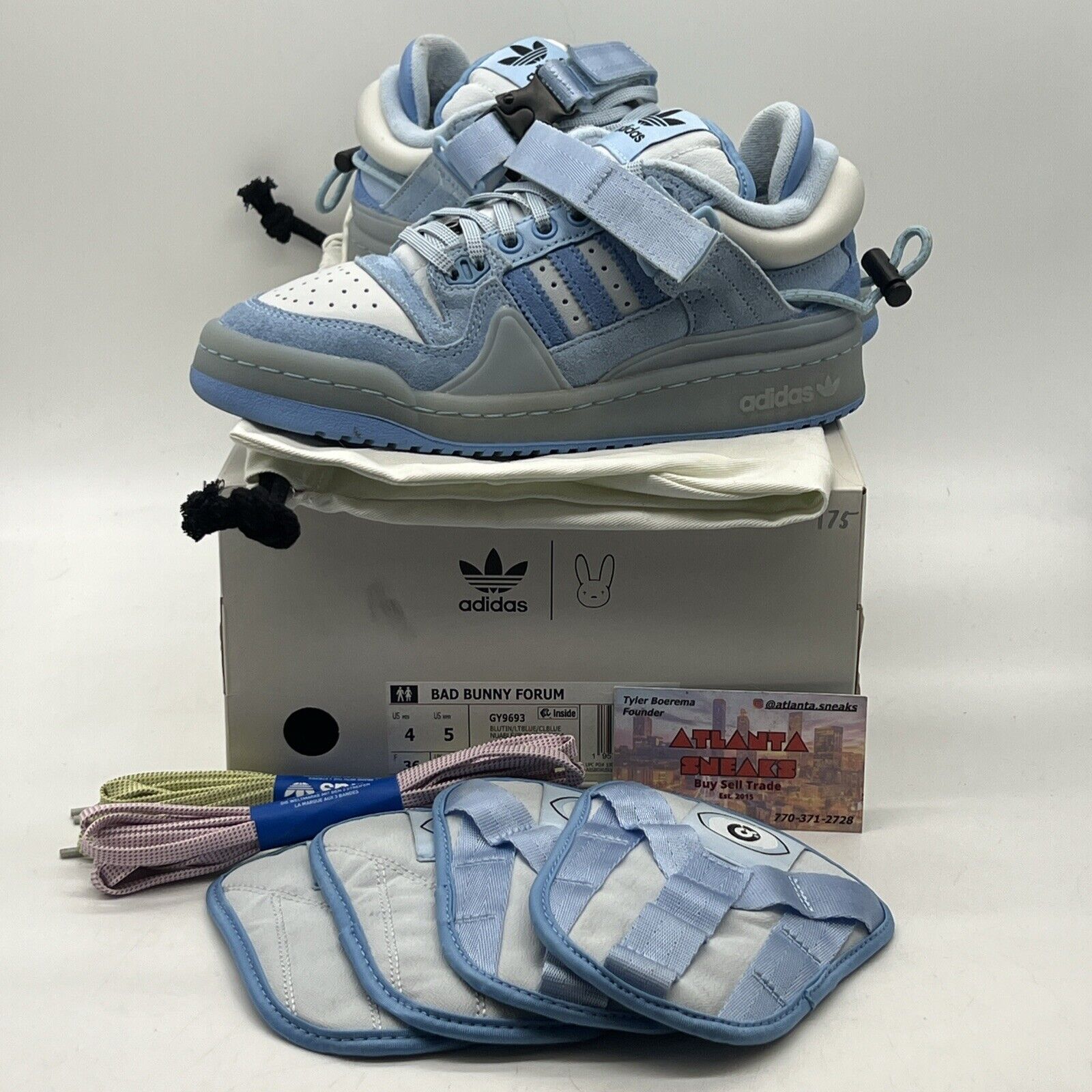 Size 4 - adidas Bad Bunny x Forum Buckle Low Blue Tint White Leather (GY9693)