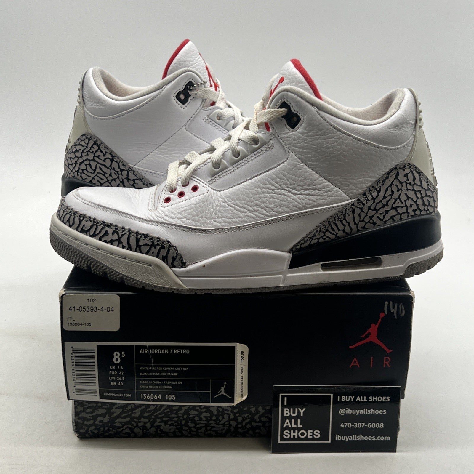 Size 8.5 - Air Jordan 3 Retro White Cement 2011 (136064-105)