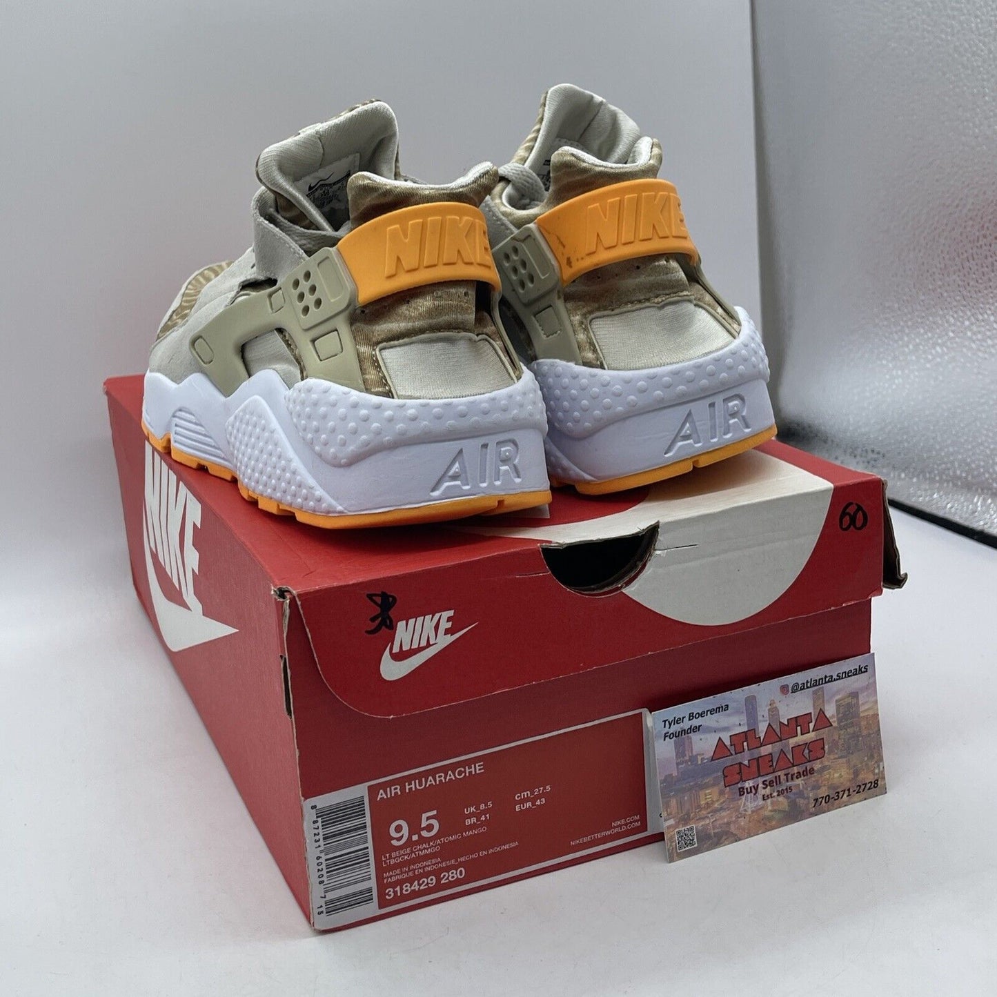 Size 9.5 - Nike Air Huarache Light Beige Chalk Brown Orange Suede (318429-280)