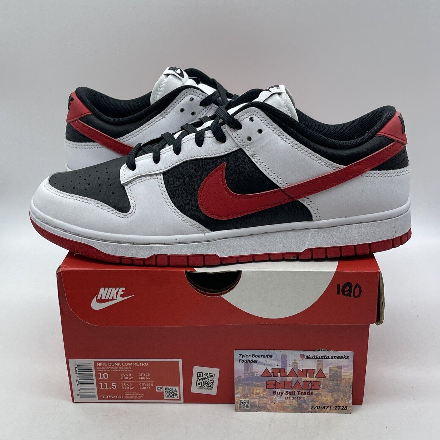 Size 10 - Nike Dunk Low White Black Red Leather (FD9762-061)