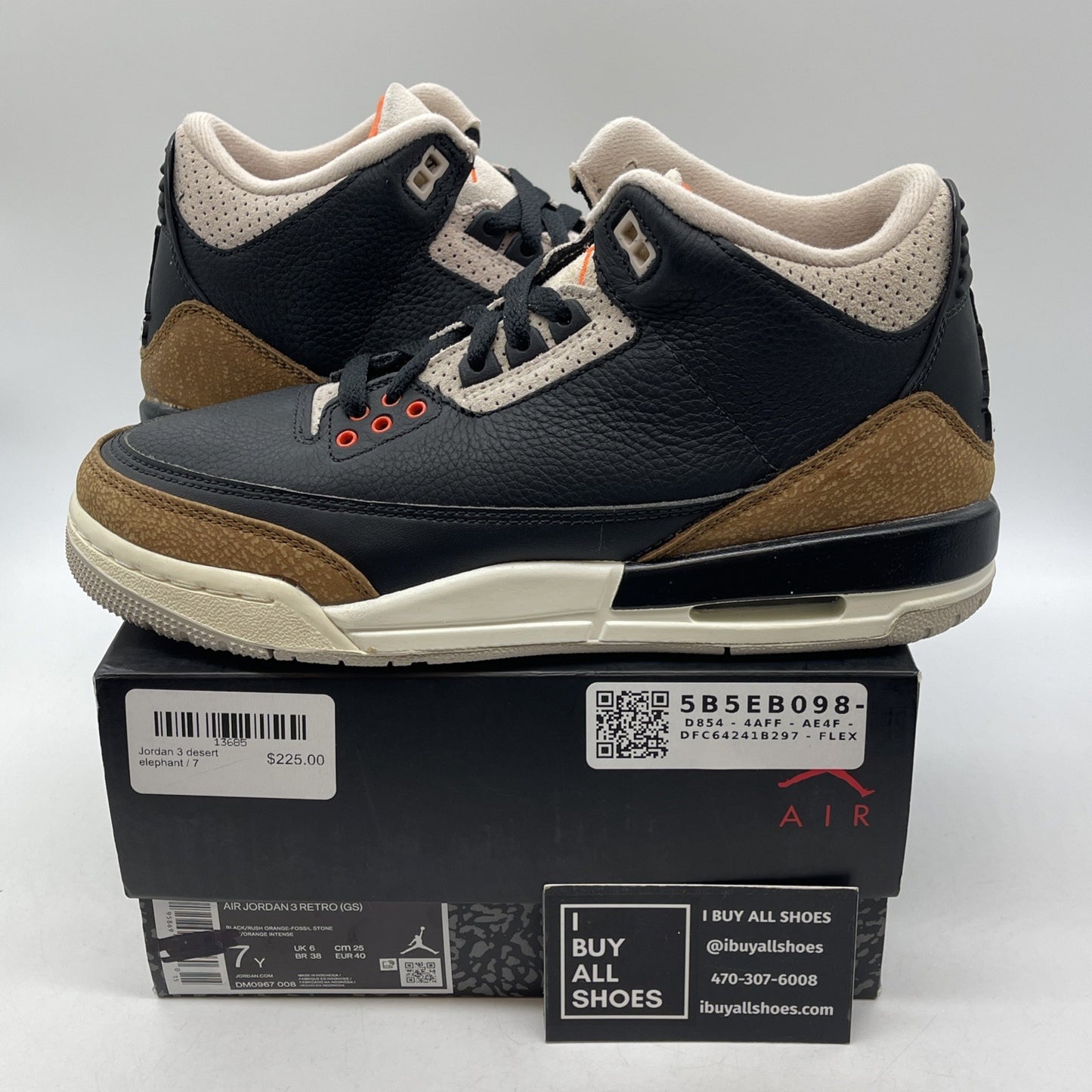 Size 7Y - Jordan 3 Retro Mid Desert Elephant Black Brown Suede (DM0967-008)