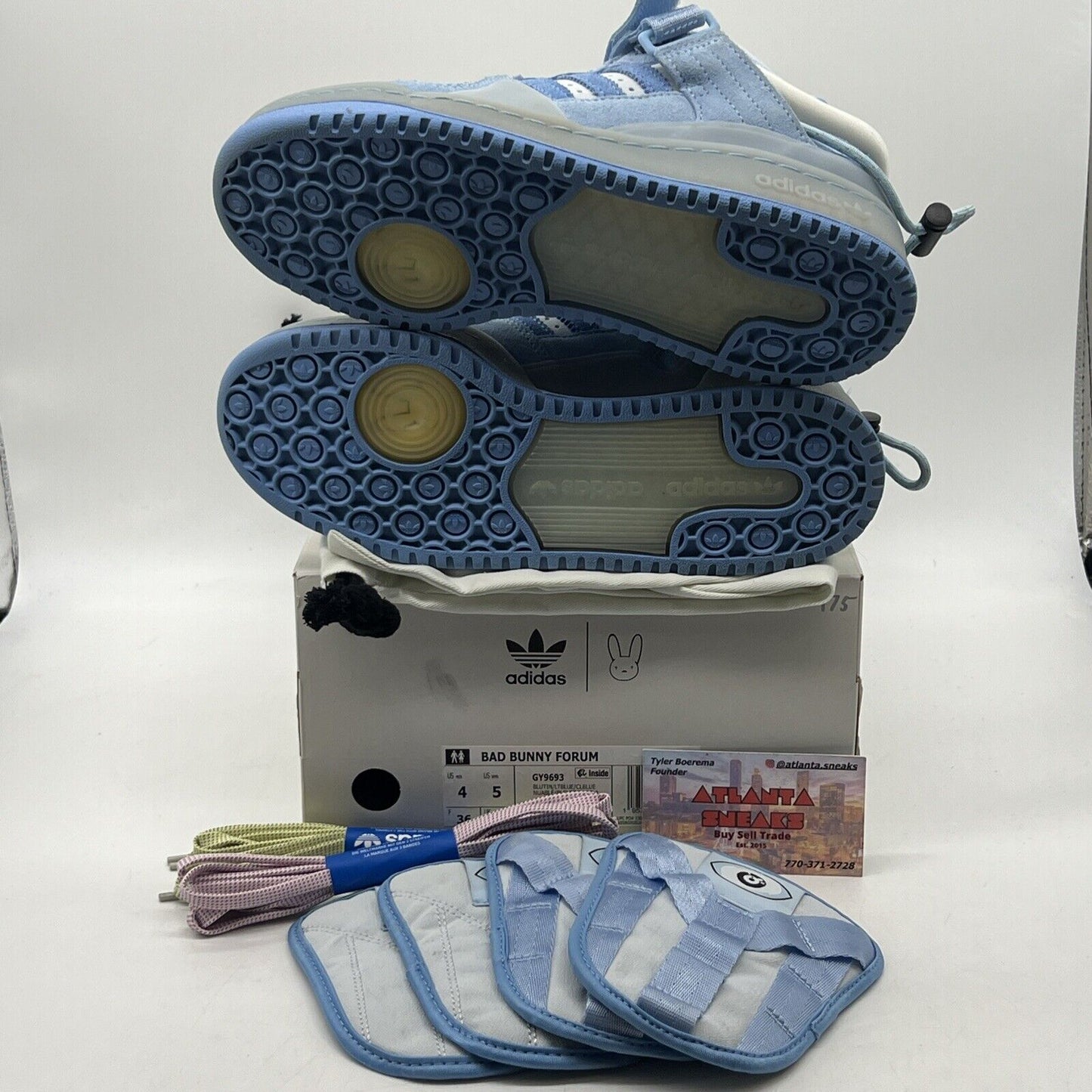 Size 4 - adidas Bad Bunny x Forum Buckle Low Blue Tint White Leather (GY9693)