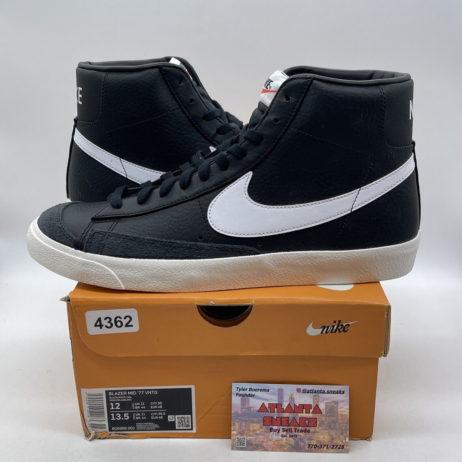 Size 12 - Nike Blazer '77 Leather Mid Black White (BQ6806-002)