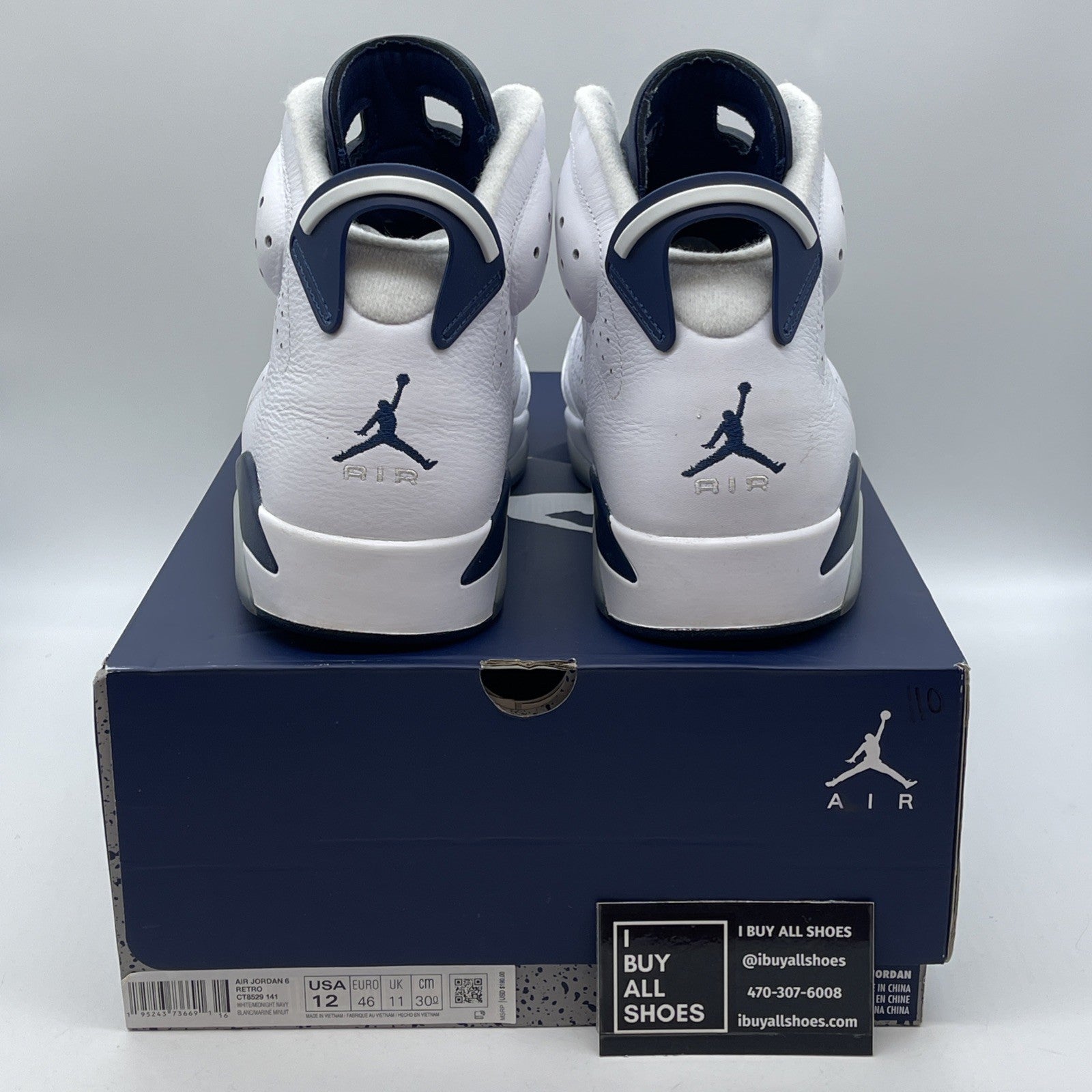 Size 12 - Jordan 6 Retro Midnight Navy Blue White Leather (CT8529-141)