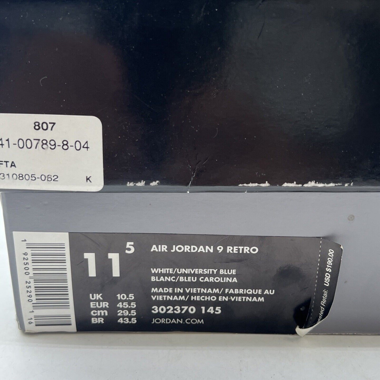 Size 11.5 - Air Jordan 9 Retro UNC (302370-145)