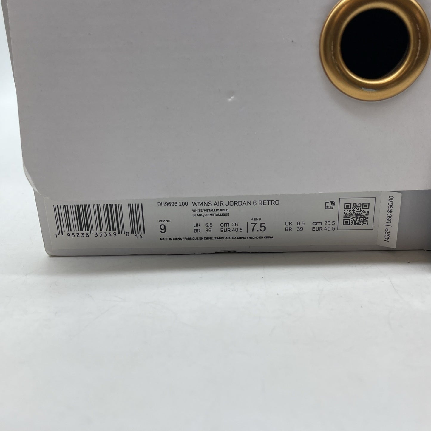 Size 9W - Air Jordan 6 Retro Gold Hoops White Pink Leather (DH9696-100)