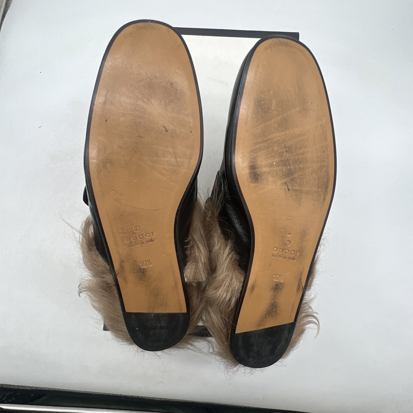 Size 10.5G - GUCCI Donnie Double GG Web Mule Flat Black Leather