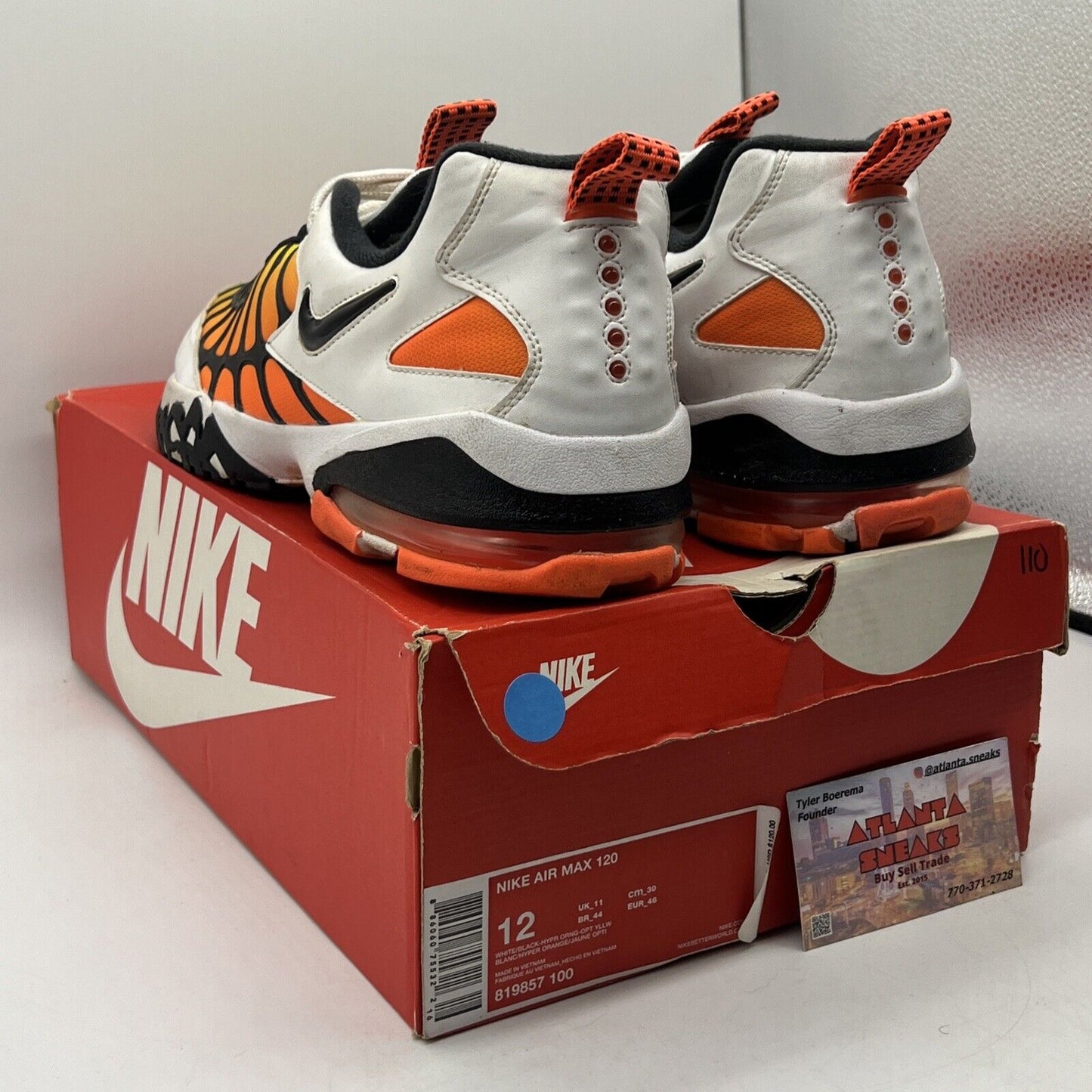 Size 12 - Nike Air Max 120 Hyper Orange White Black Yellow (819857-100)