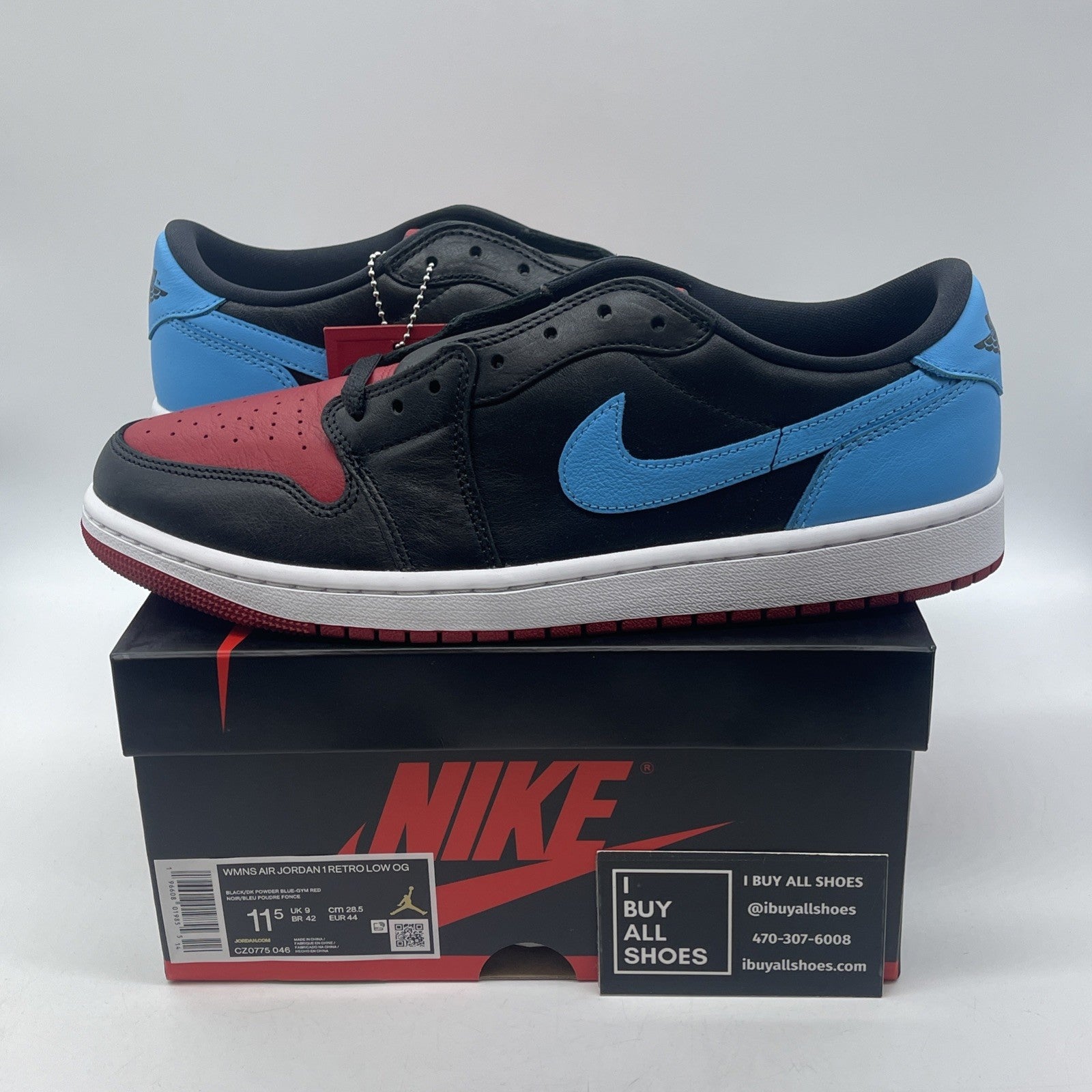 Size 11.5W - Air Jordan 1 Retro OG Low NC to Chi Black Red Blue (CZ0775-046)