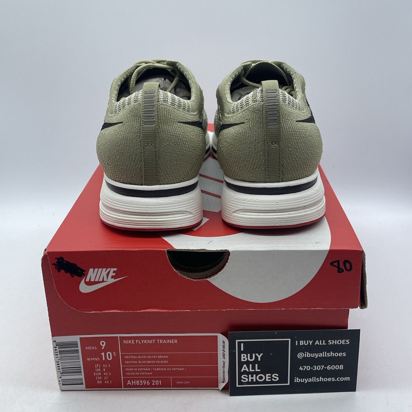Size 9 - Nike Flyknit Trainer Neutral Olive Black White Suede (AH8396-201)
