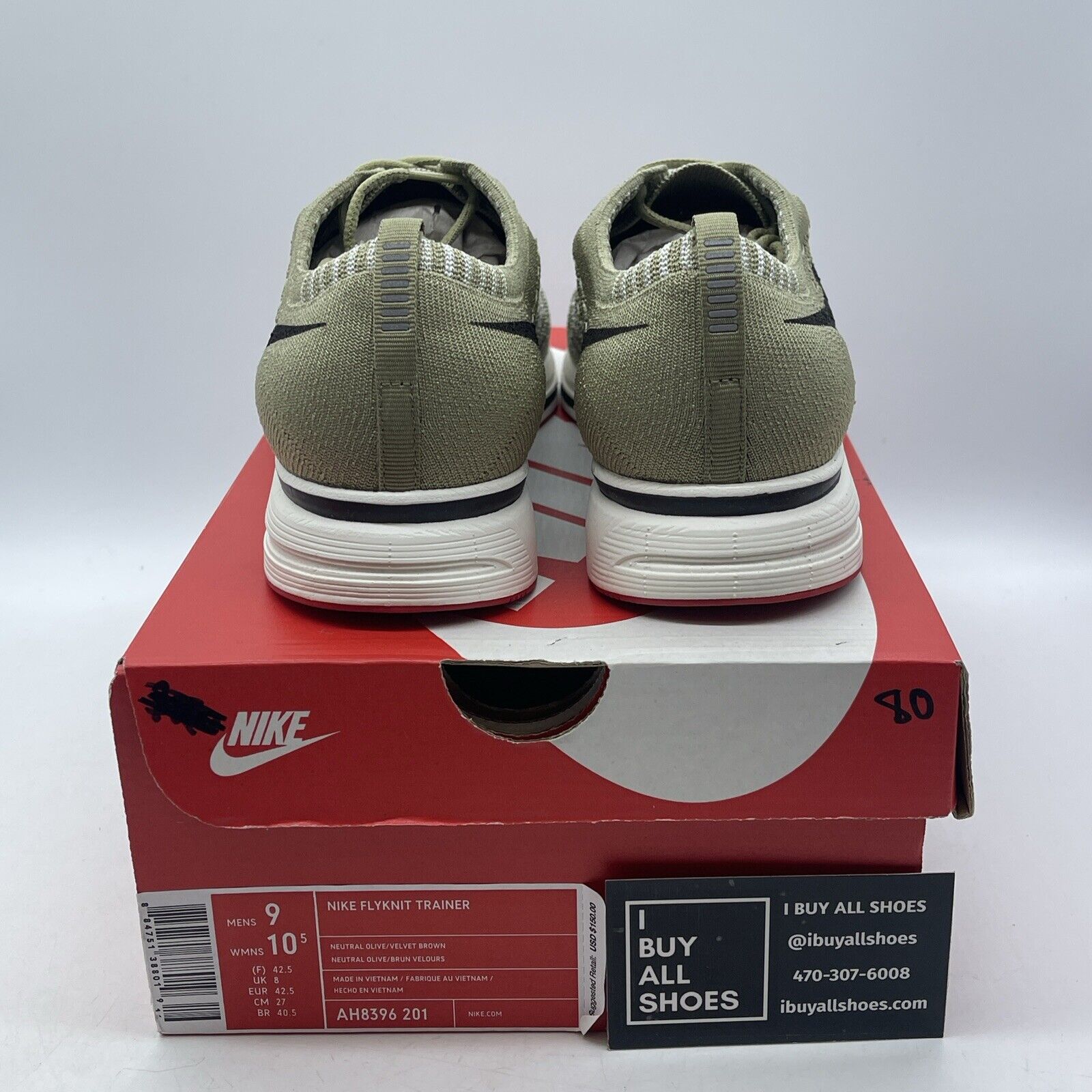 Size 9 - Nike Flyknit Trainer Neutral Olive Black White Suede (AH8396-201)