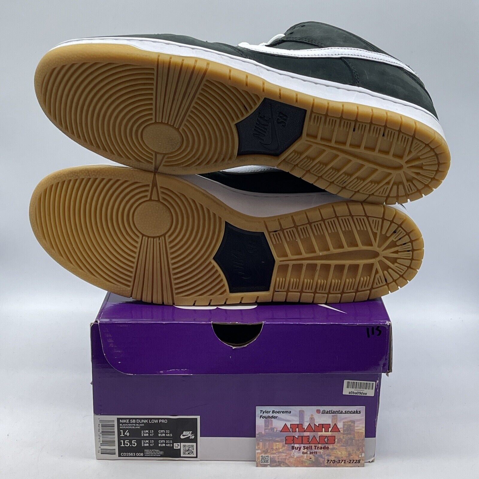 Size 14 - Nike Dunk Low SB Black Gum Suede White Brown Leather (CD2563-006)