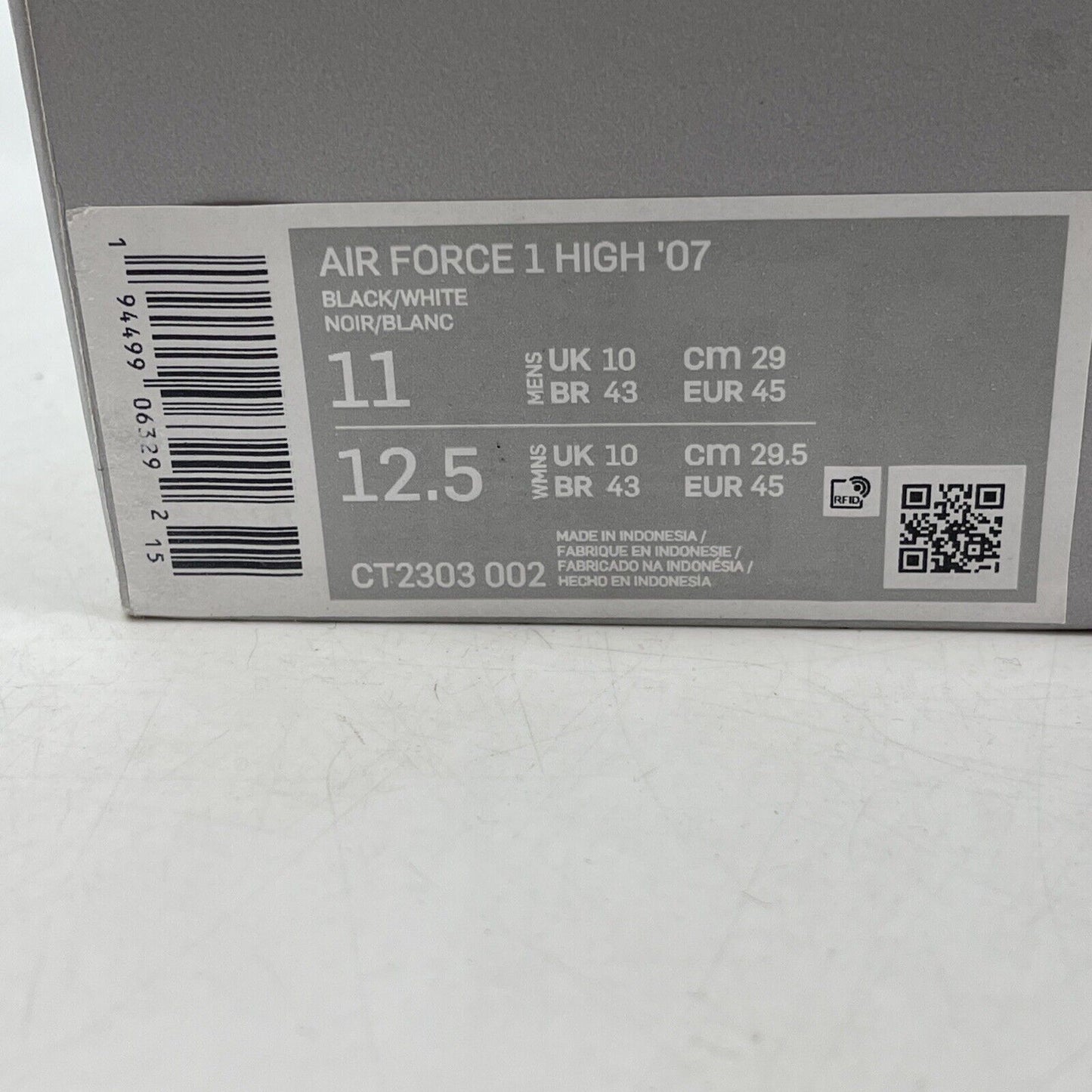 Size 11 - Nike Air Force 1 '07 High Black White Leather (CT2303-002)