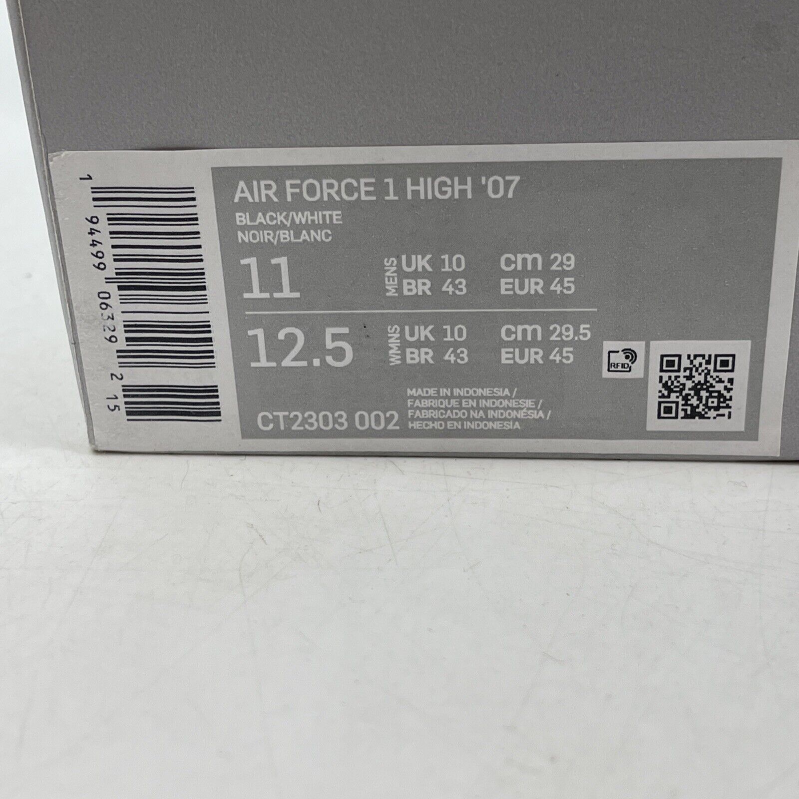 Size 11 - Nike Air Force 1 '07 High Black White Leather (CT2303-002)