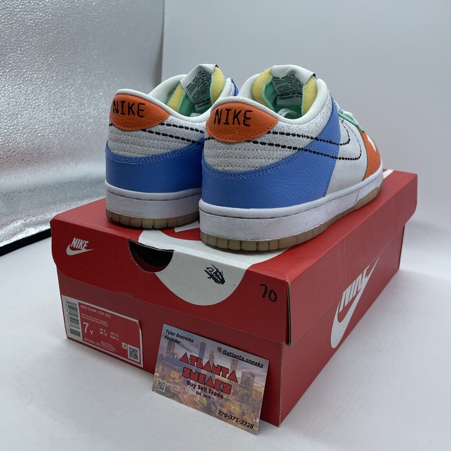 Size 7Y (GS) - Nike Dunk Low Nike 101 Orange White Blue Grey Suede (DX3363-100)