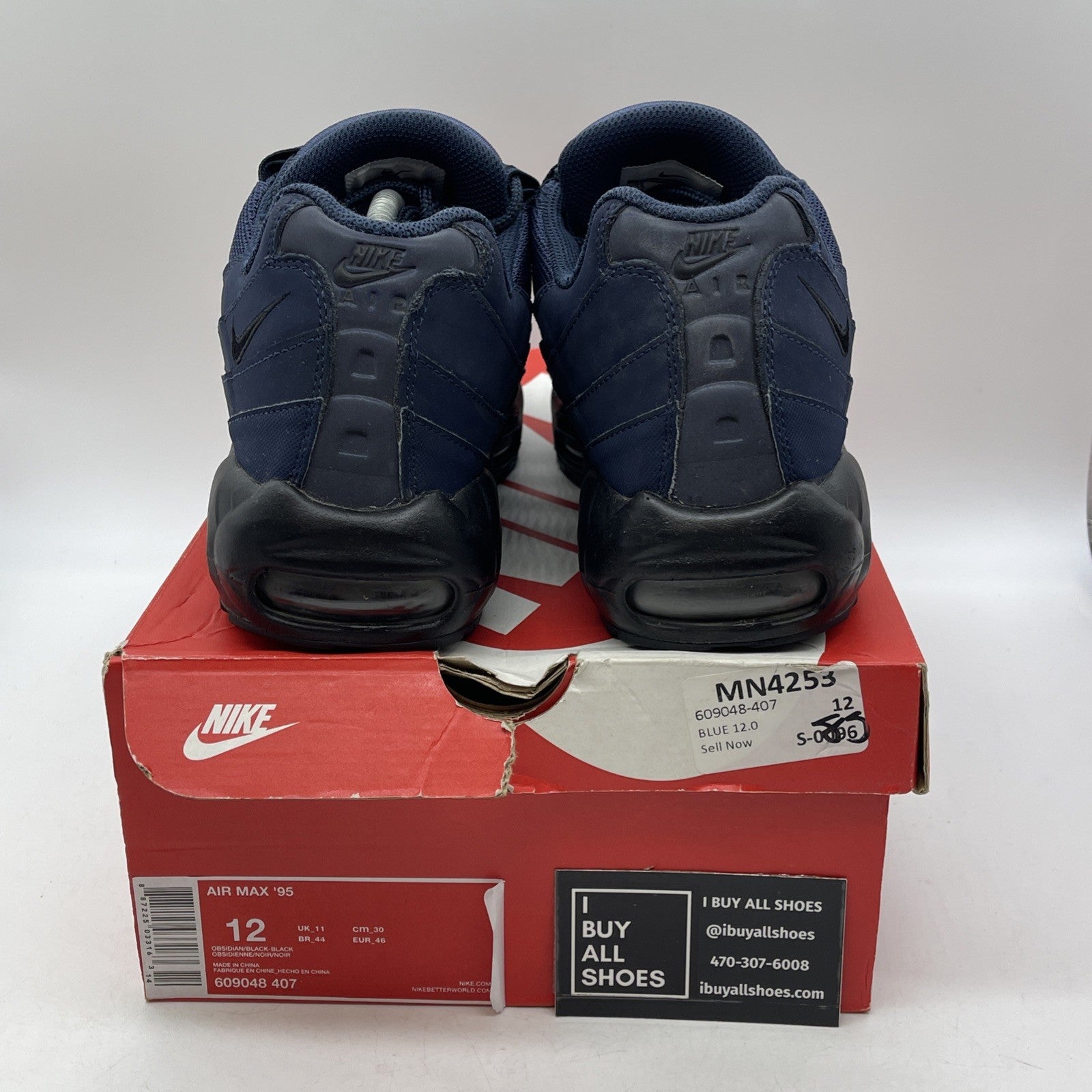 Size 12 - Nike Air Max 95 Obsidian Black Suede Leather (609048-407)