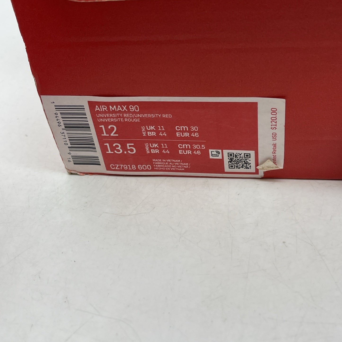 Size 12 - Nike Air Max 90 Triple Red (CZ7918-600)