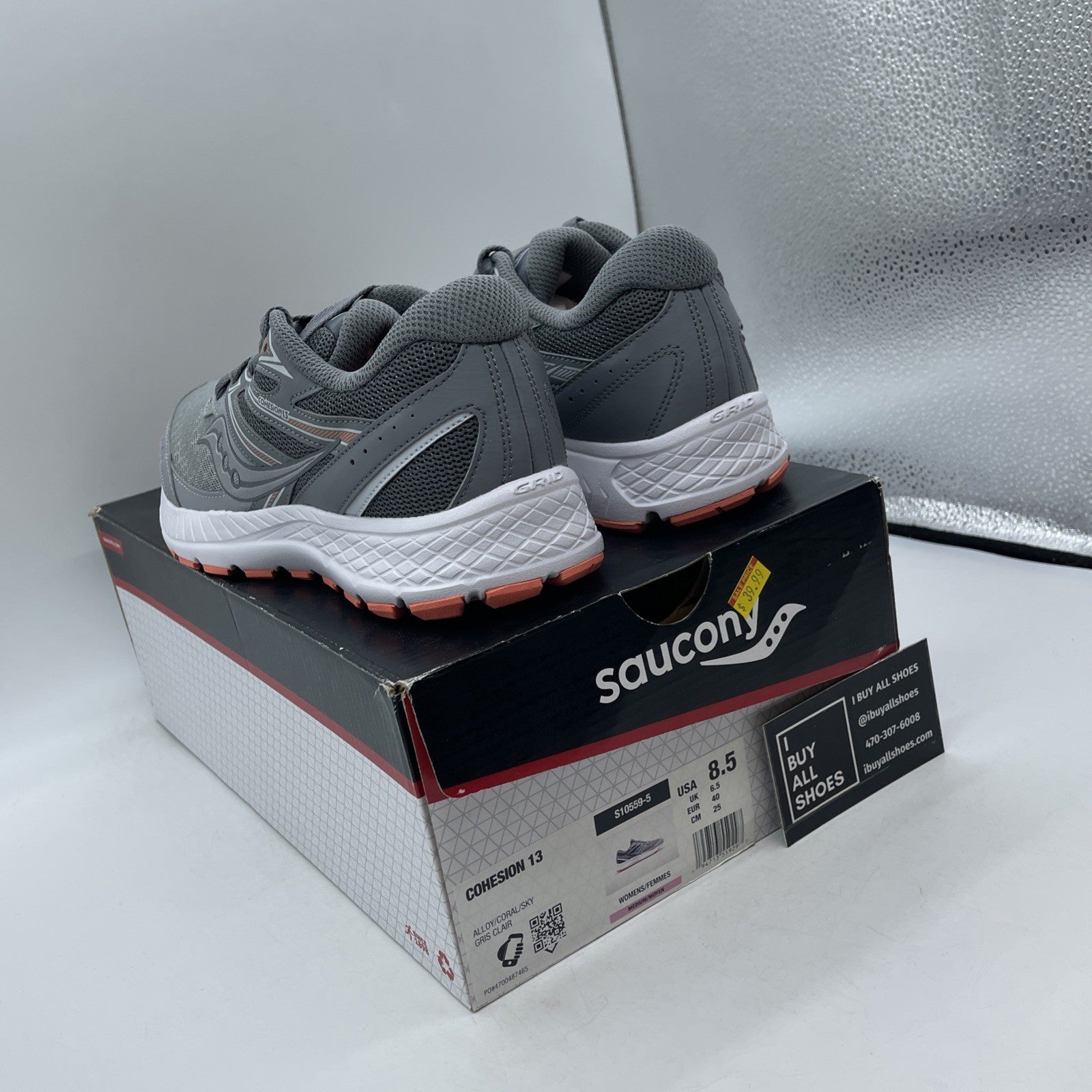 Size 8.5W - Saucony Cohesion 13 Coral Sky Grey Suede Leather (S10559-5)