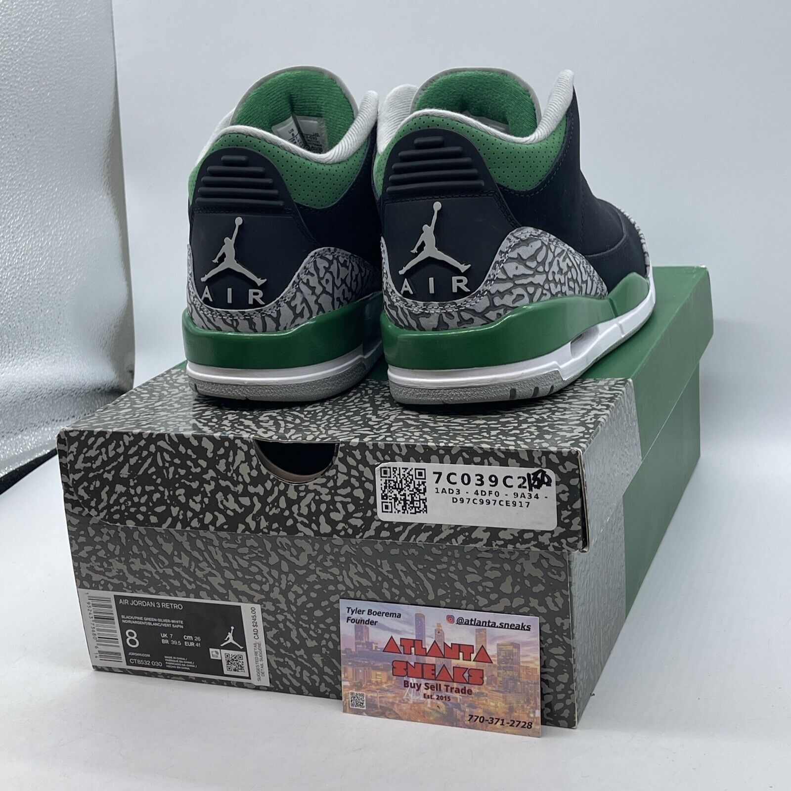 Size 8 - Jordan 3 Retro Mid Pine Green black Grey Suede Leather (CT8532-030)