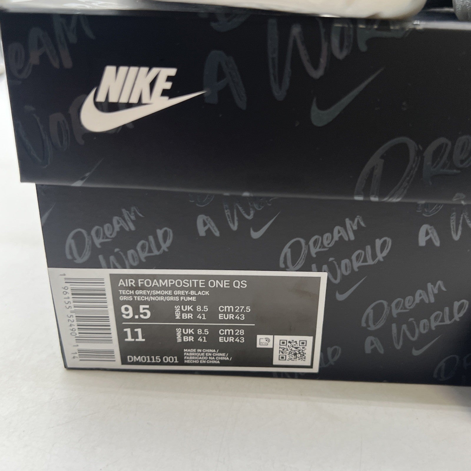 Size 9.5 - Nike Air Foamposite One QS Dream A World - Tech Grey (DM0115-001)