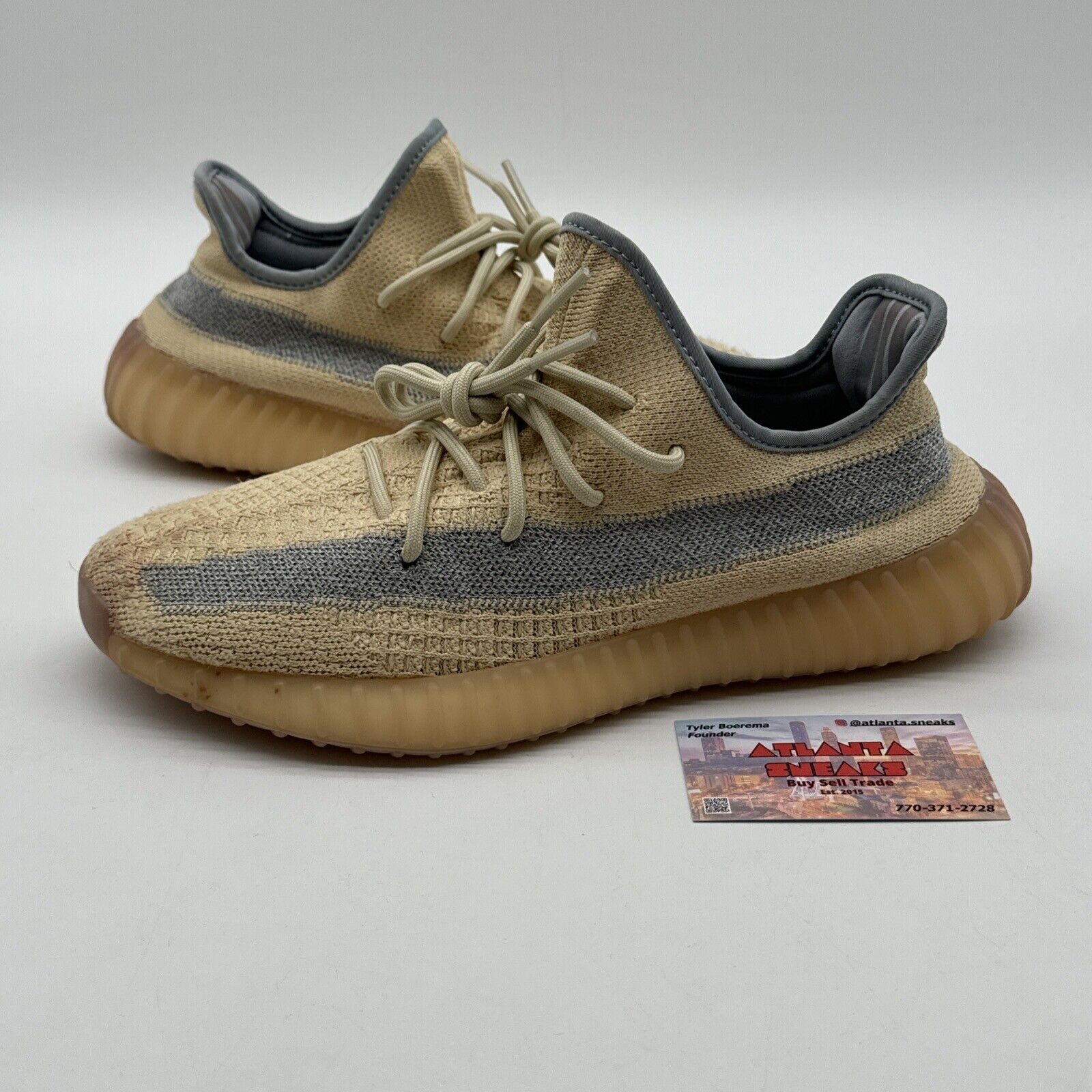 Size 10.5 - adidas Yeezy Boost 350 V2 Linen Yellow Blue Reflective Comfy Boost