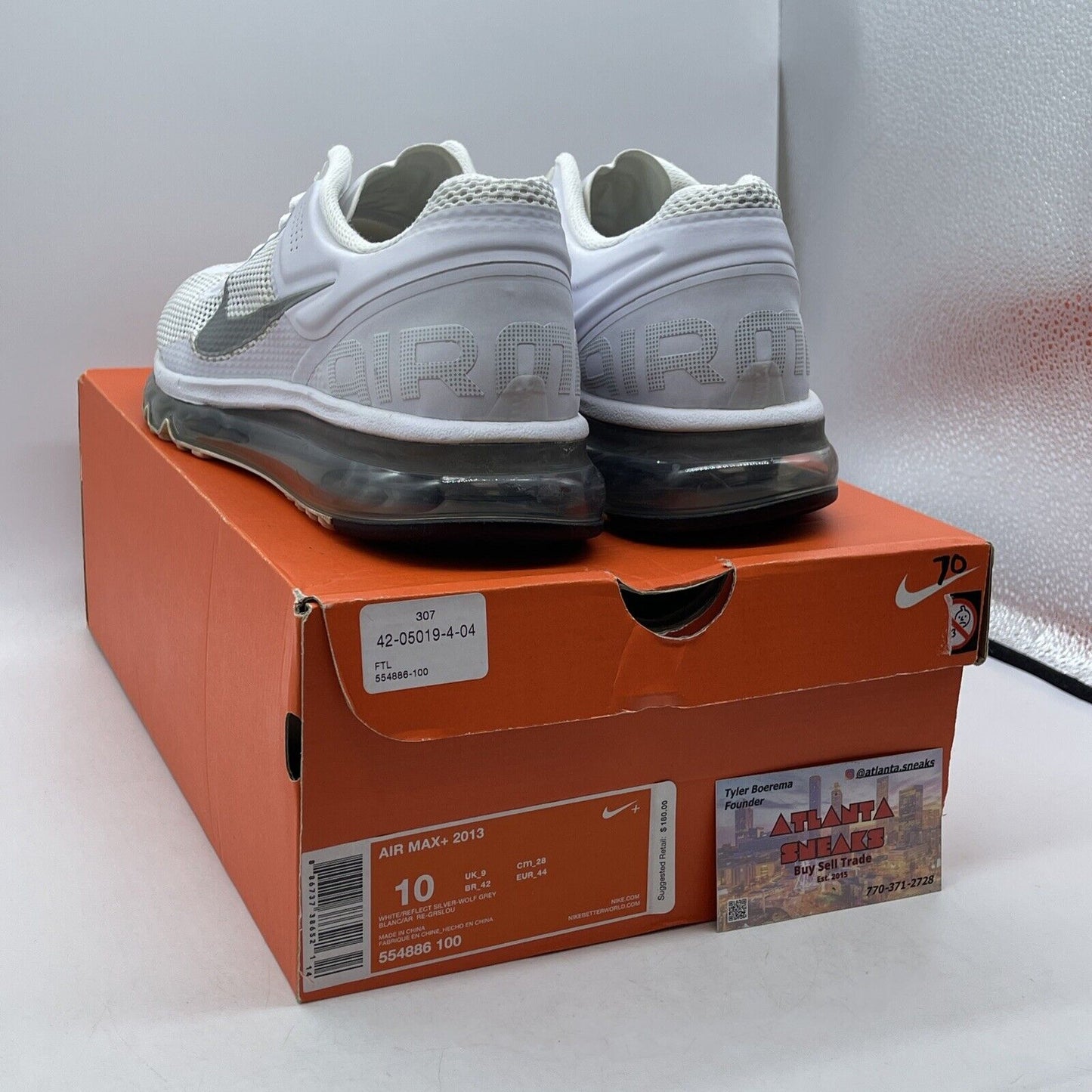 Size 10 - Nike Air Max+ 2013 White Suede Leather Black Grey (554886-100)