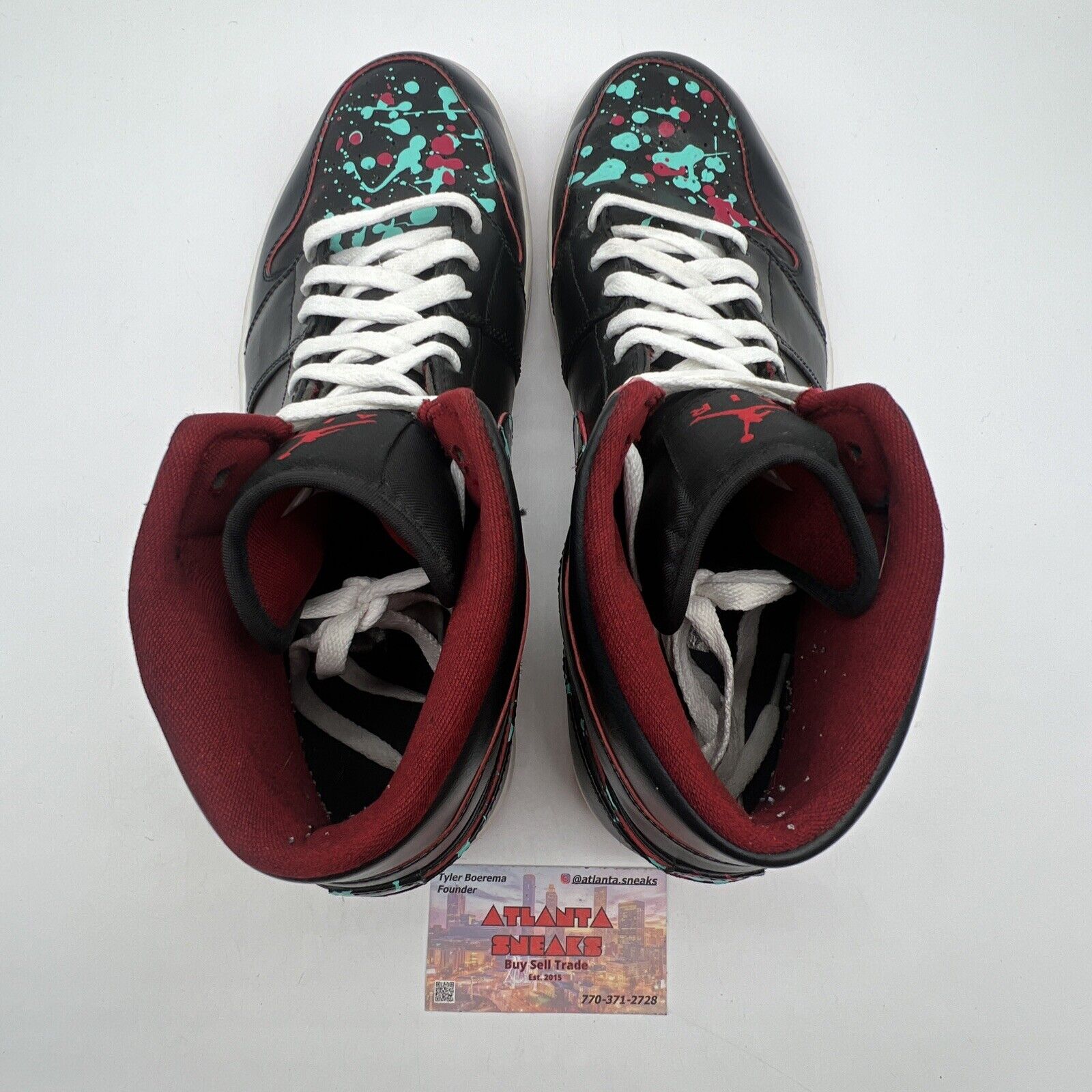 Size 13 - Air Jordan 1 Mid Black Red Teal Leather White (554724-028)