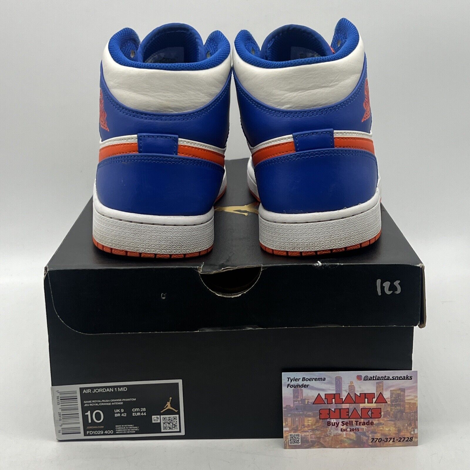 Size 10 - Jordan 1 Mid Knicks 2023 White Blue Orange Leather (FD1029-400)