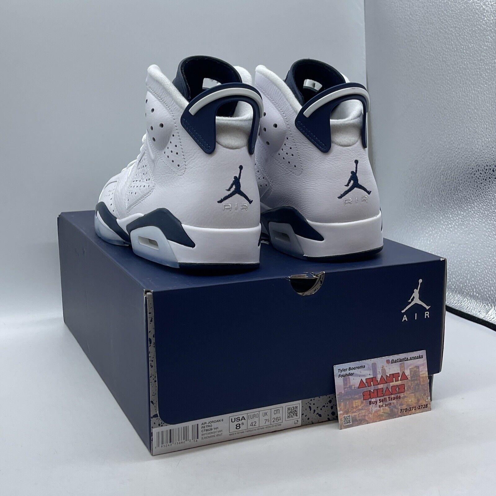 Size 8.5 - Jordan 6 Retro Midnight Navy Silver White Leather (CT8529-141)