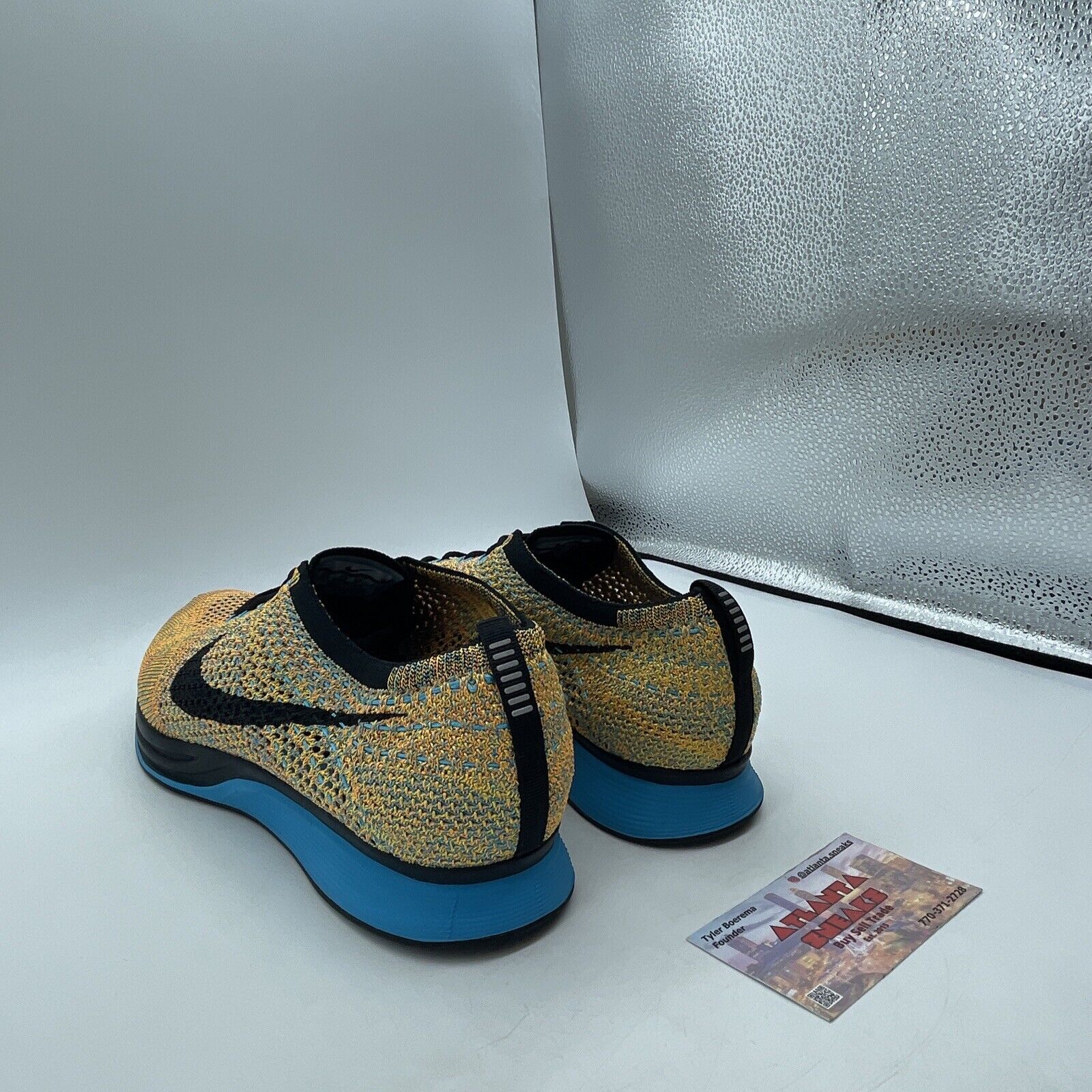 Size 11 - Nike Flyknit Racer Sherbet Yellow Blue Black (526628-800)
