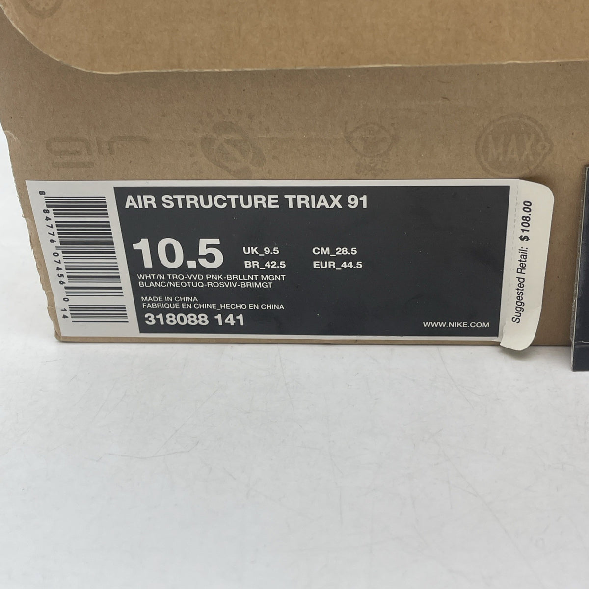 Size 10.5 - Nike Air Structure Triax 91 White (318088-141 318088-141)