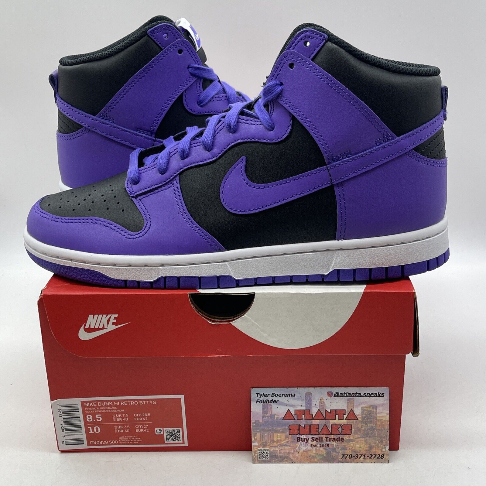 Size 8.5 - Nike Dunk High Psychic Purple Black White Leather (DV0829-500)