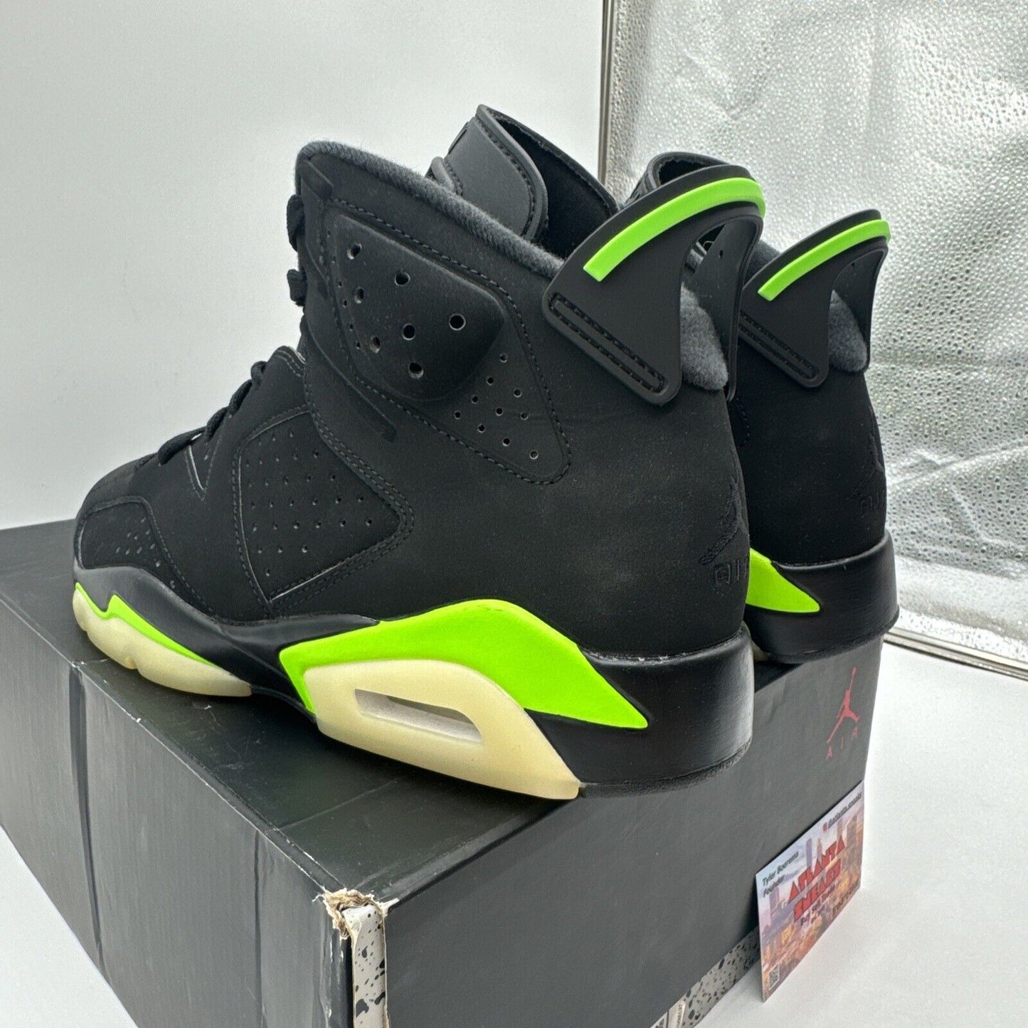 Size 10 - Jordan 6 Retro Electric Green 2021 Black Suede Icy Cream Soles Wit Box