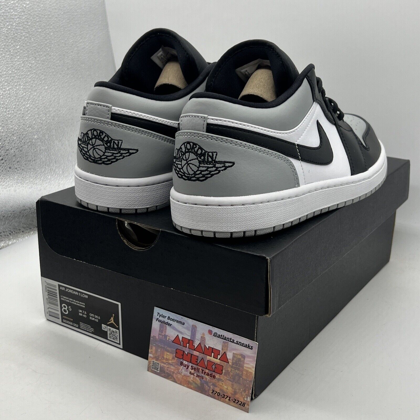 Size 8.5 - Jordan 1 Low Shadow Toe Black Grey White Leather (553558-052)