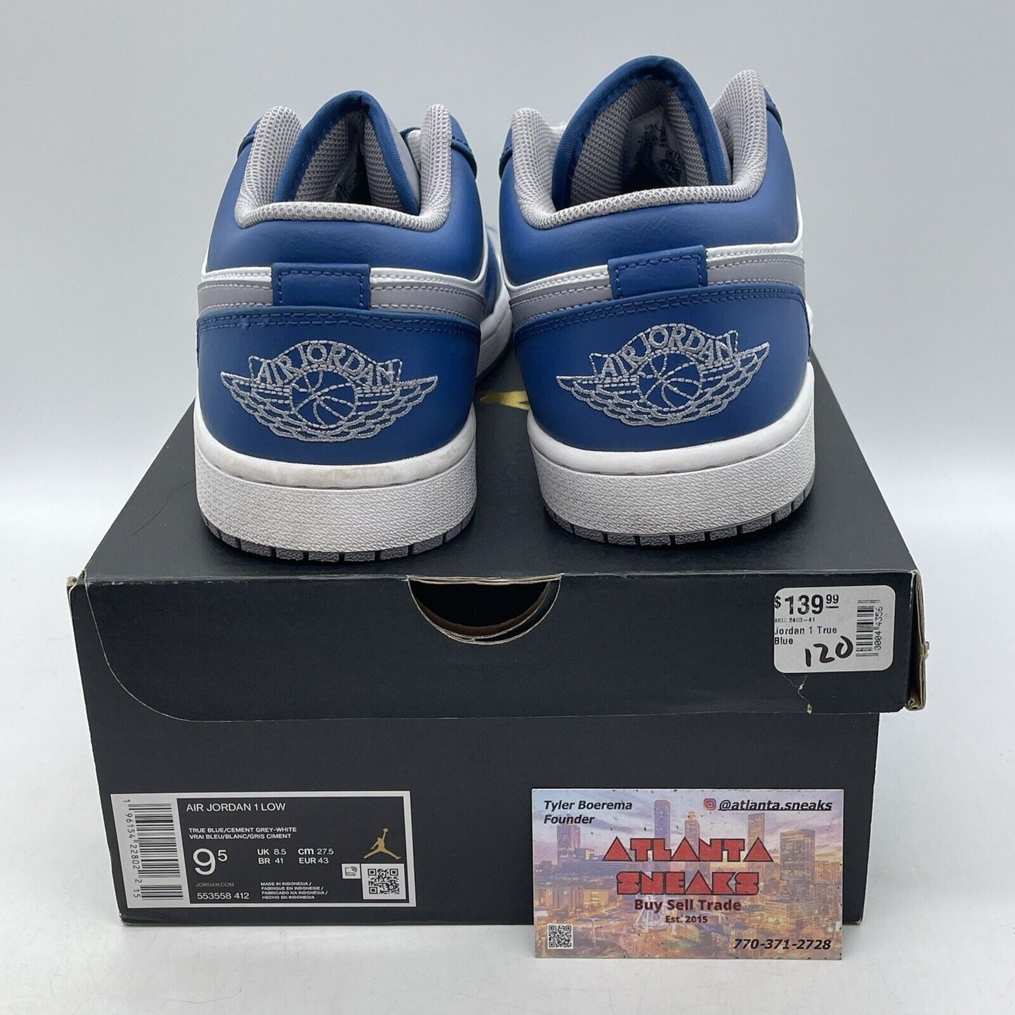 Size 9.5 - Jordan 1 Low True Blue Cement Silver White Leather (553558-412)