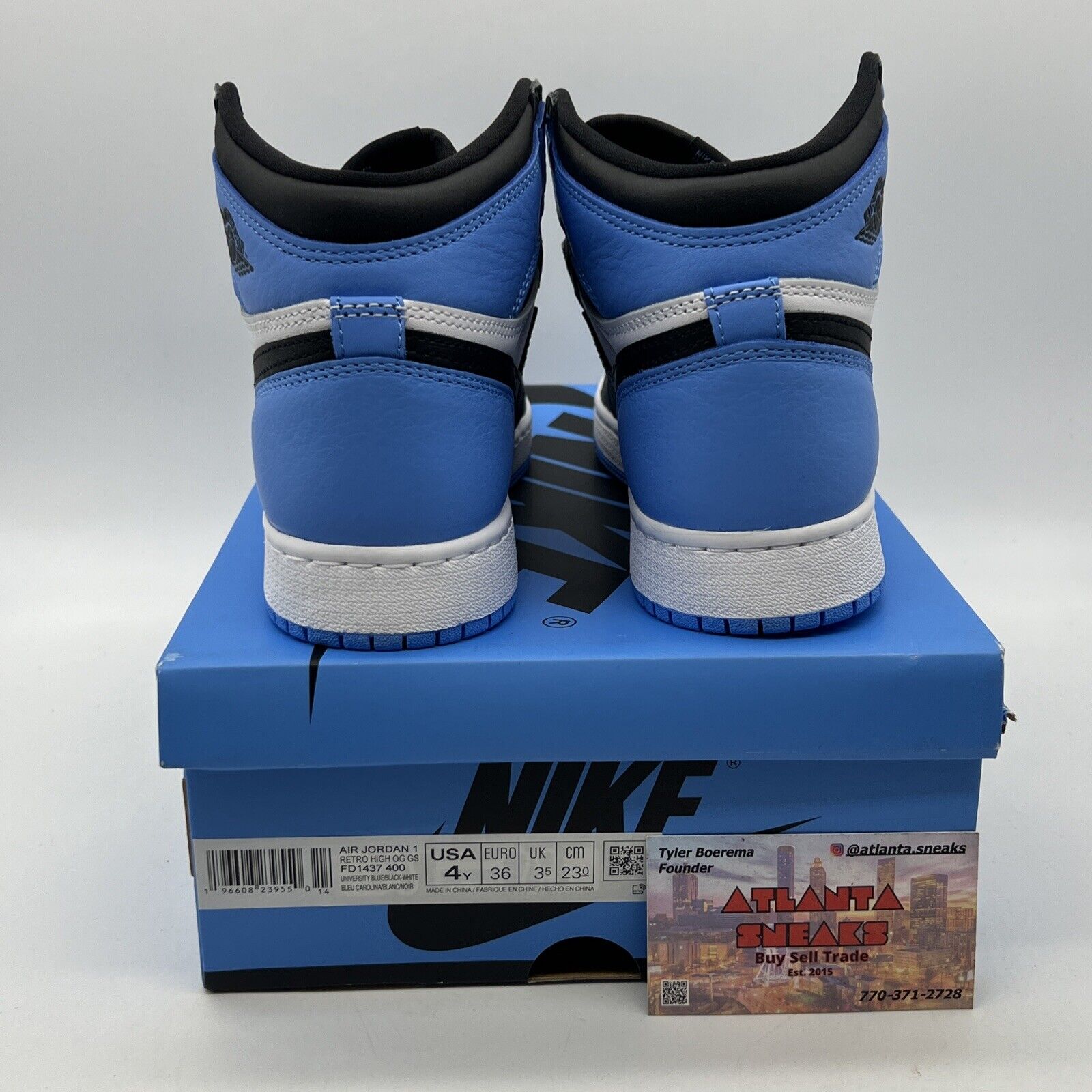 Nike Air Jordan 1 Retro OG High UNC Toe GS Grade School FD1437-400 Size 4Y