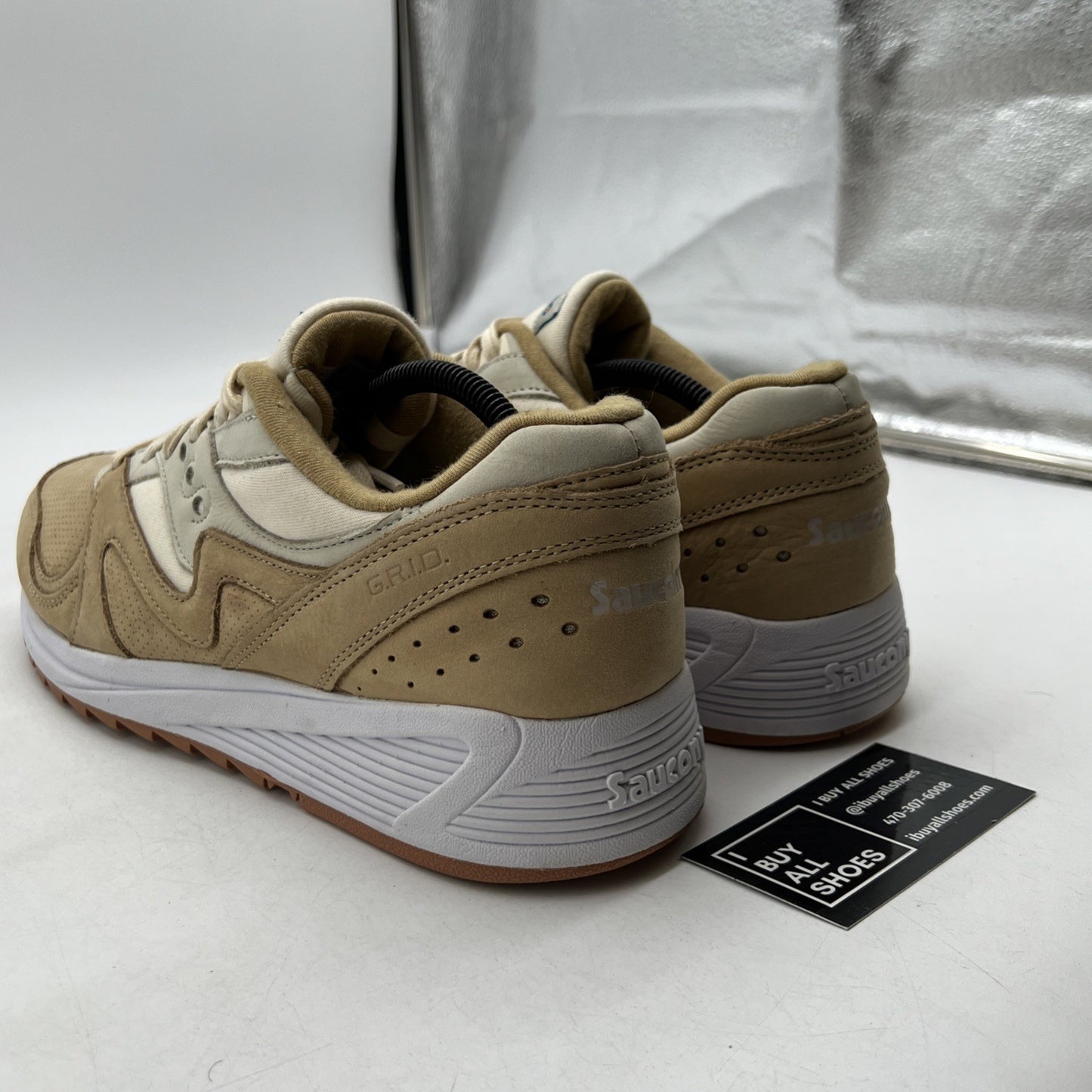 Size 12 - Saucony Mens Grid 8000 Trainers Sand Beige White Sneakers (S70303-4)
