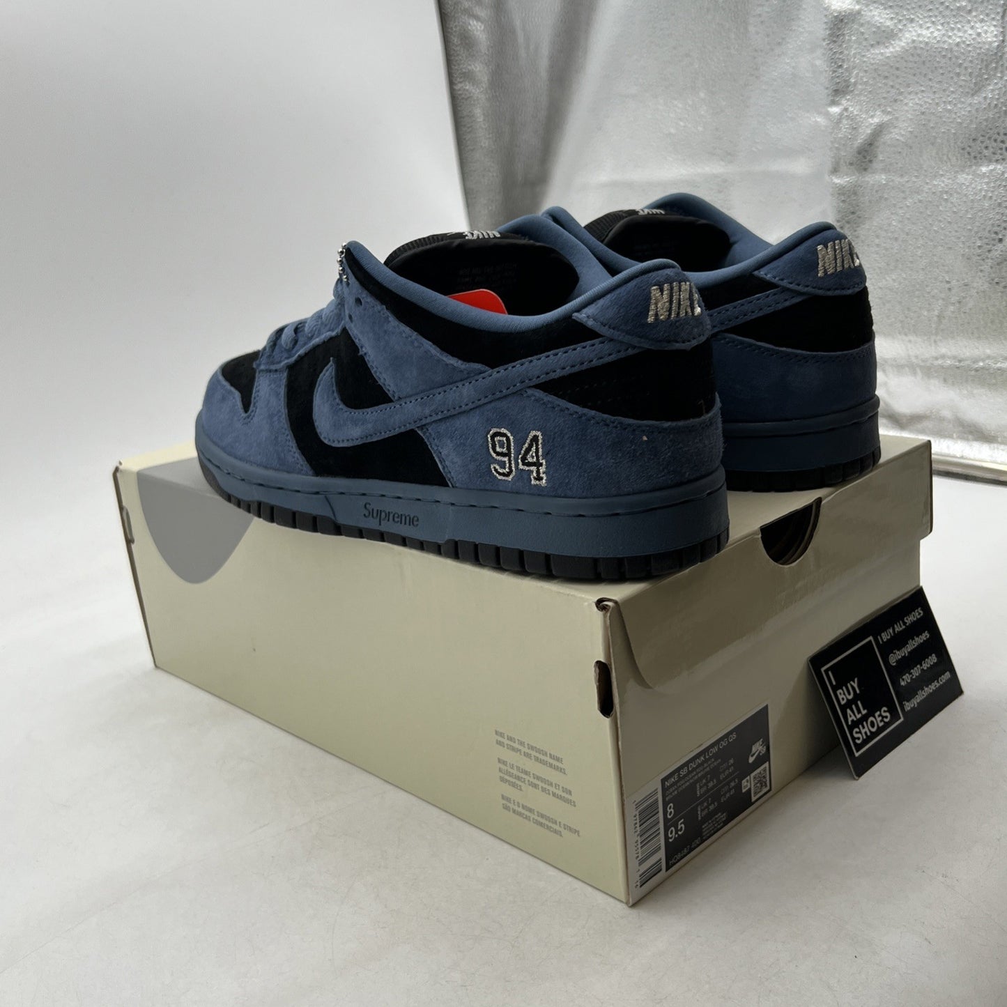 Size 8 - Nike Supreme x Dunk SB Low Ocean Fog (HQ8487-400)