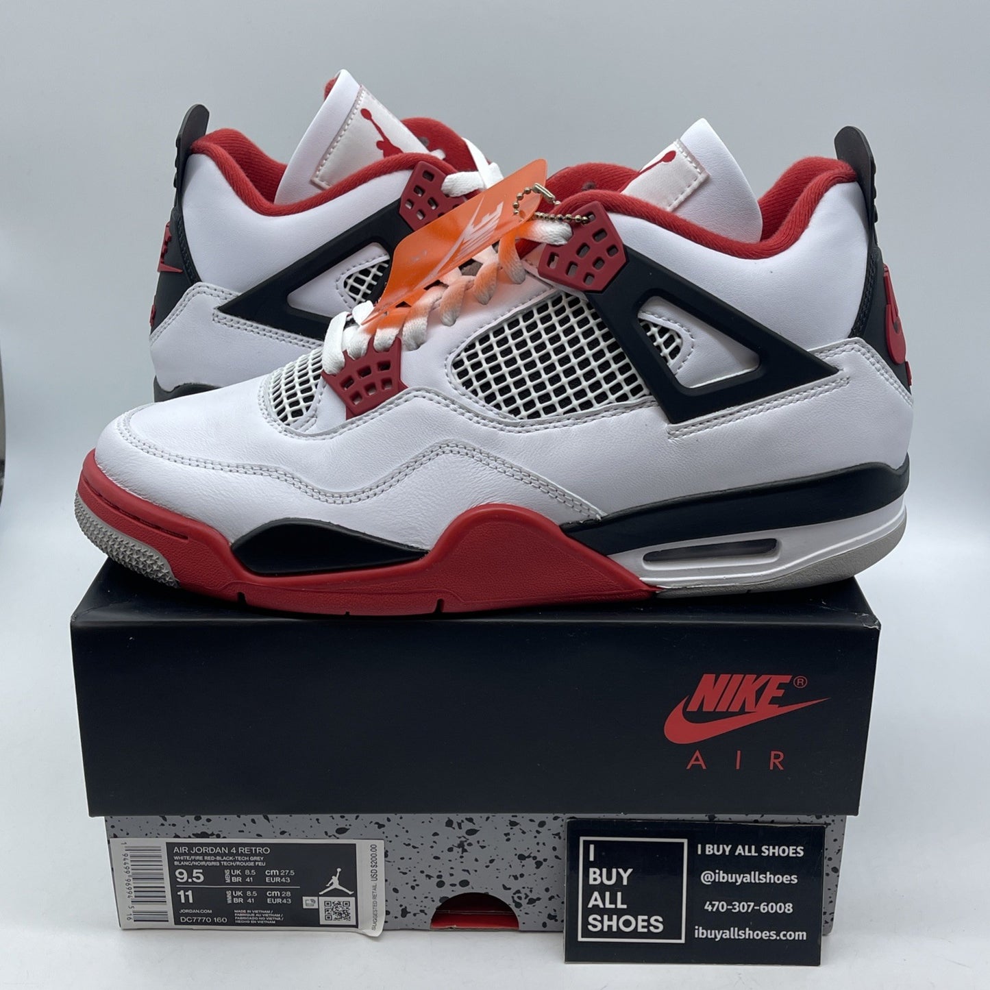 Size 9.5 - Jordan 4 Retro OG Mid Fire Red White Black Leather (DC7770-160)