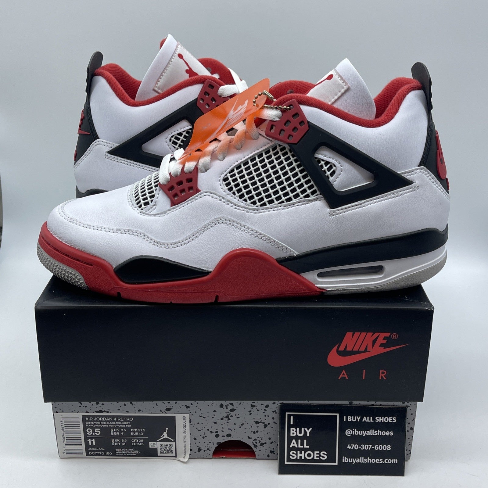 Size 9.5 - Jordan 4 Retro OG Mid Fire Red White Black Leather (DC7770-160)
