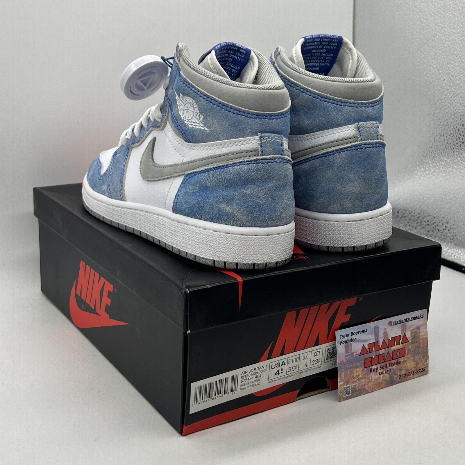 Size 4.5 - Jordan 1 Retro OG High Hyper Royal White Grey Blue Suede (575441-402)
