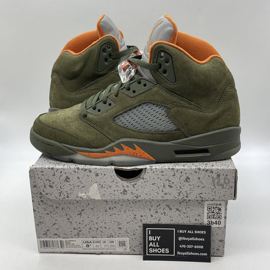 Size 8.5 - Air Jordan 5 Retro 2024 Olive Green Orange Suede (DD0587-308)