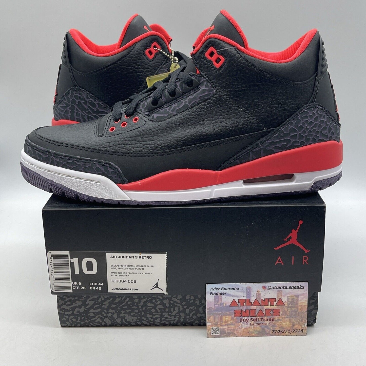 Size 10 - Air Jordan 3 Retro Crimson Purple Suede Black Leather (136064-005)