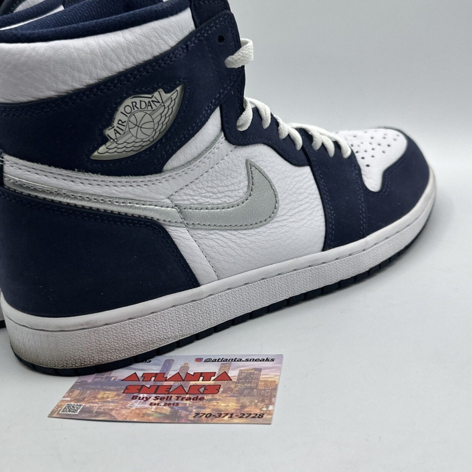 Size 9.5 - Jordan 1 Retro High CO.JP Midnight Navy White Silver Swoosh Suede Lea