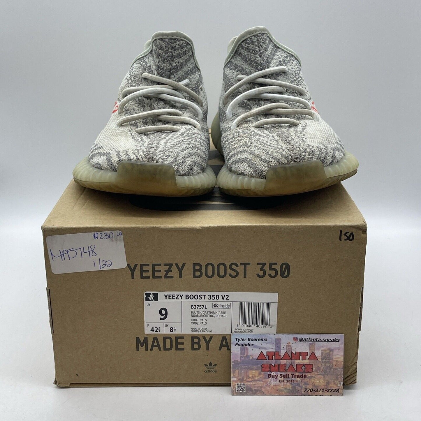 Size 9 - adidas Yeezy Boost 350 V2 Low Blue Tint Grey Red Suede (B37571)