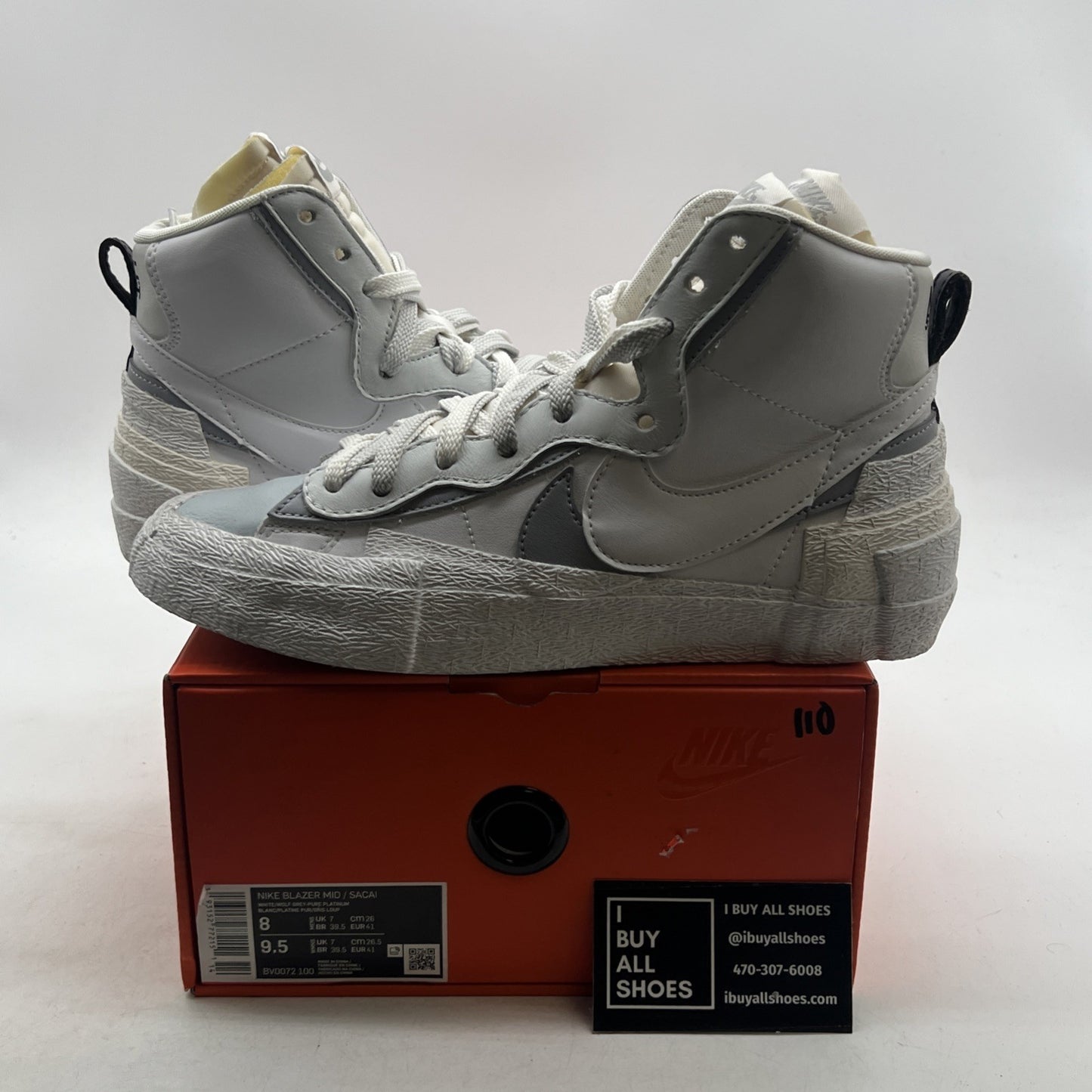 Size 8 - Nike sacai x Blazer Mid White Grey (BV0072-100)