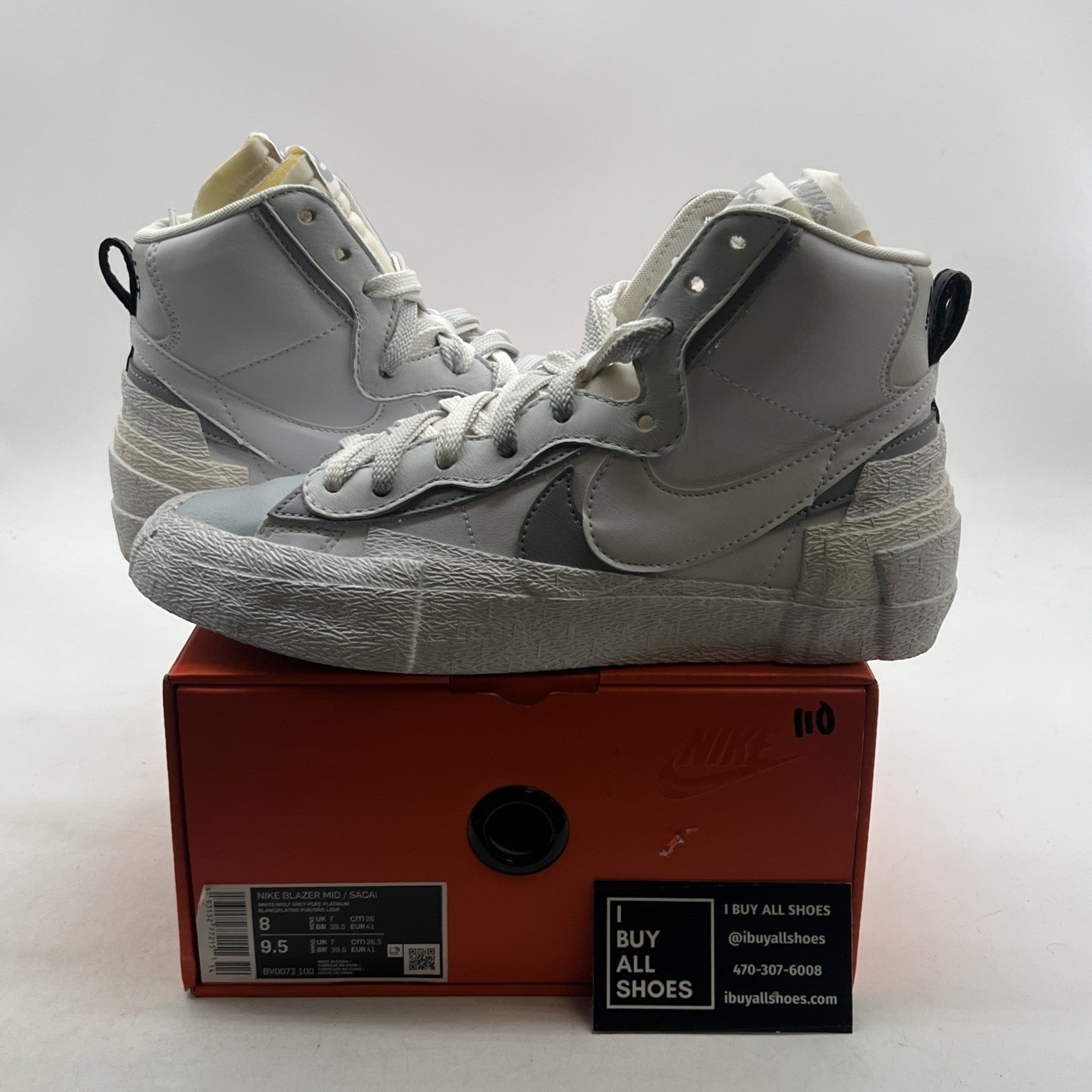 Size 8 - Nike sacai x Blazer Mid White Grey (BV0072-100)