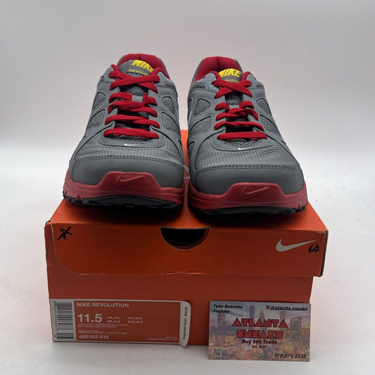 Size 11.5 - Nike Revolution 2 Running Shoes (488183-015) Gray And Red Men's
